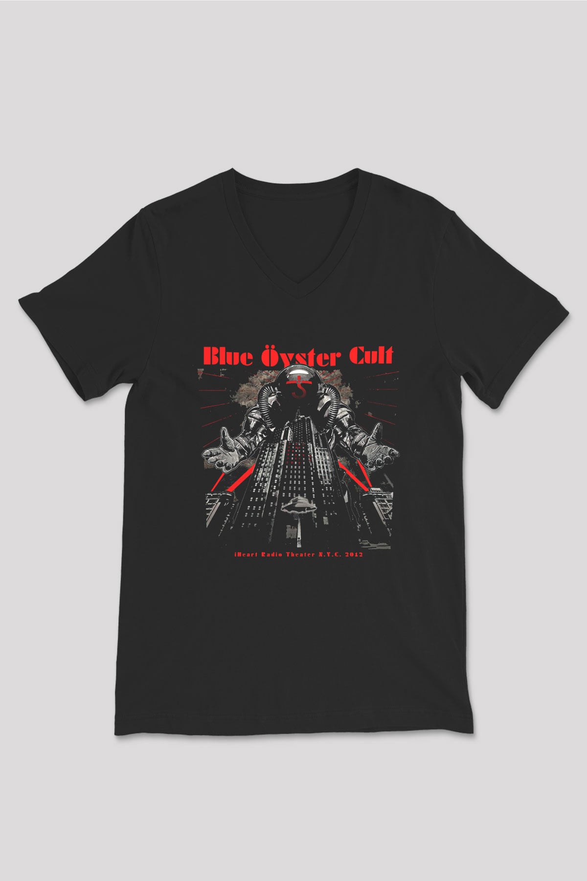 Blue Oyster Cult Baskılı Unisex Siyah V Yaka Tişört - Tshirt