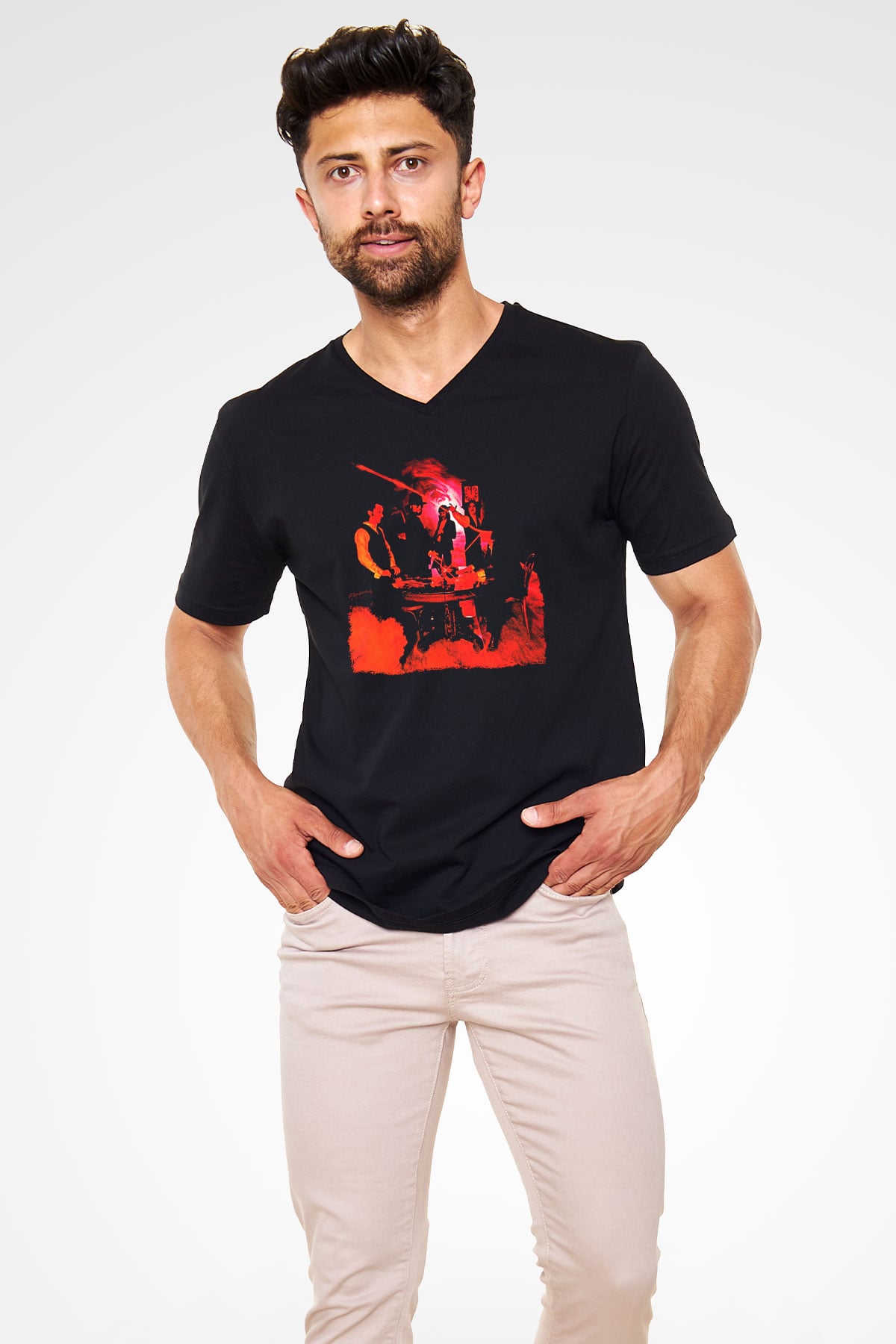 Blue Oyster Cult Baskılı Unisex Siyah V Yaka Tişört - Tshirt