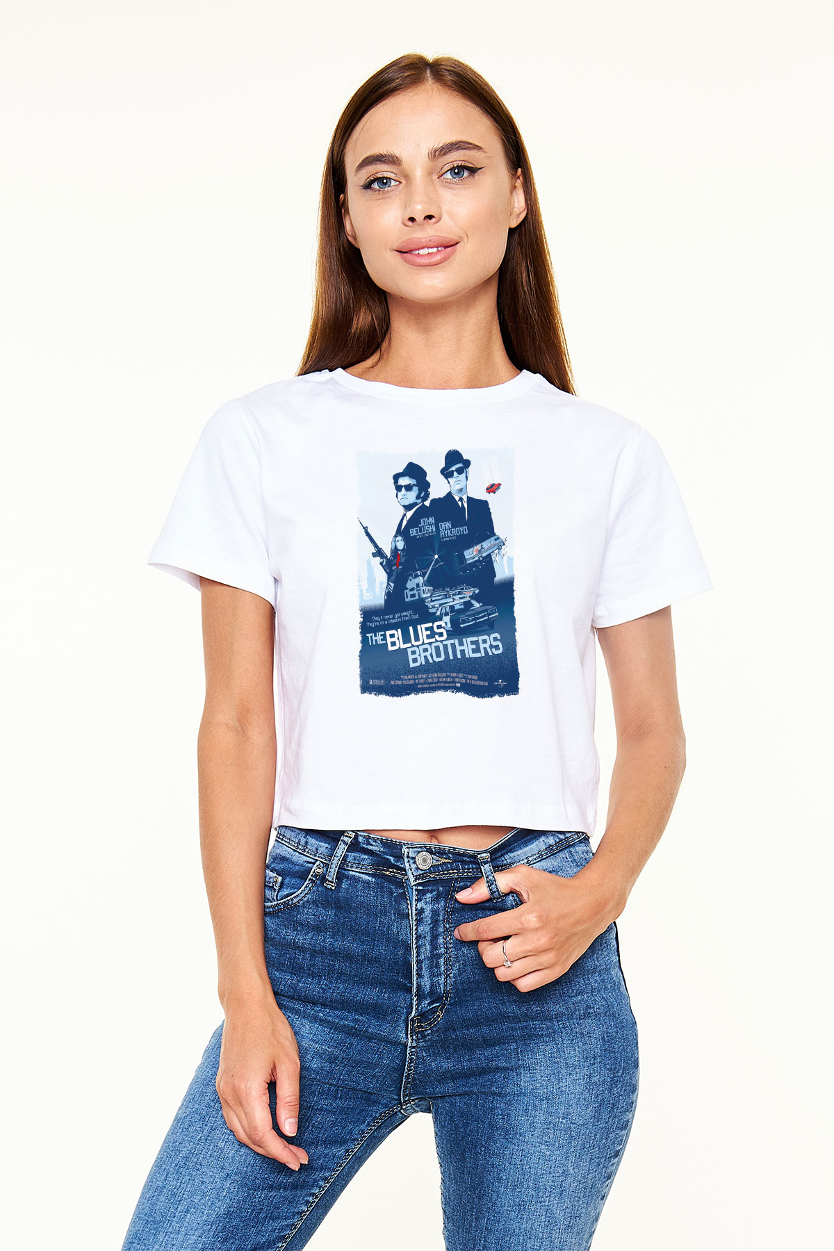 Blues Brothers Beyaz  Crop Top Tişört