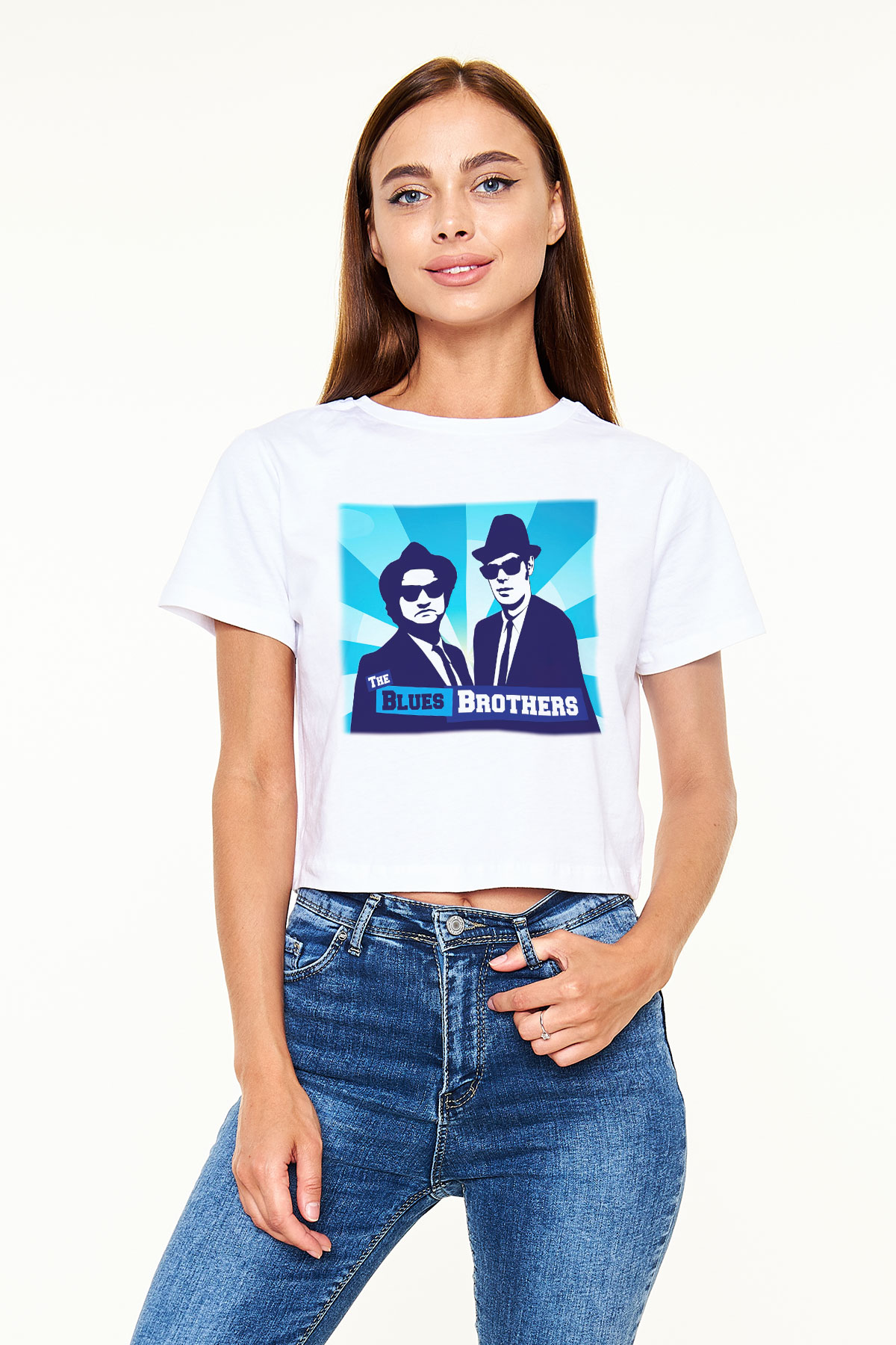 Blues Brothers Beyaz Croptop Tişört