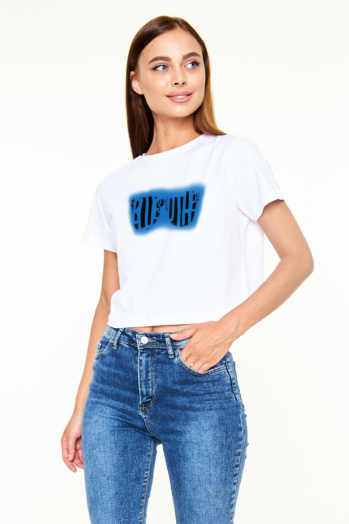 Blues Brothers Beyaz Croptop Tişört