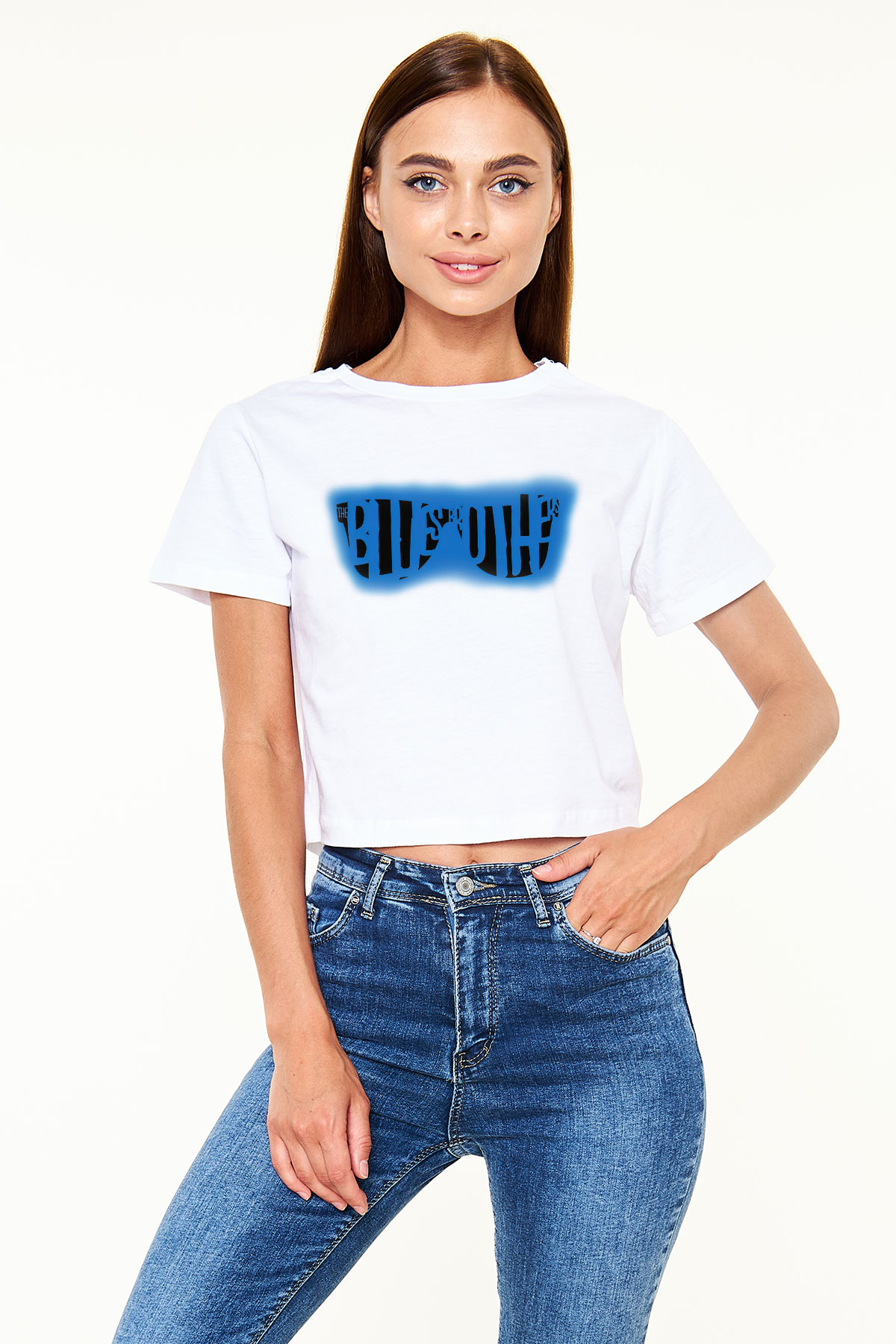 Blues Brothers Beyaz Croptop Tişört
