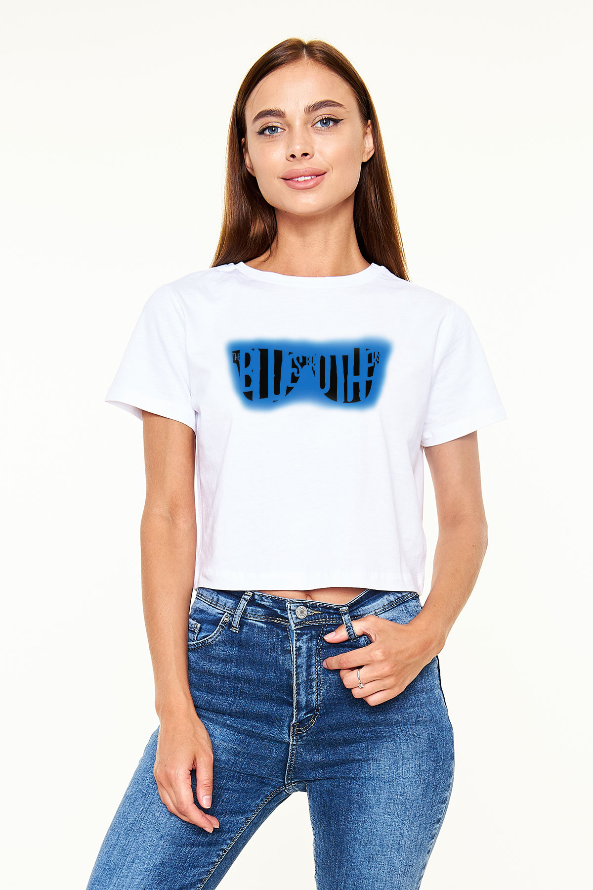 Blues Brothers Beyaz Croptop Tişört