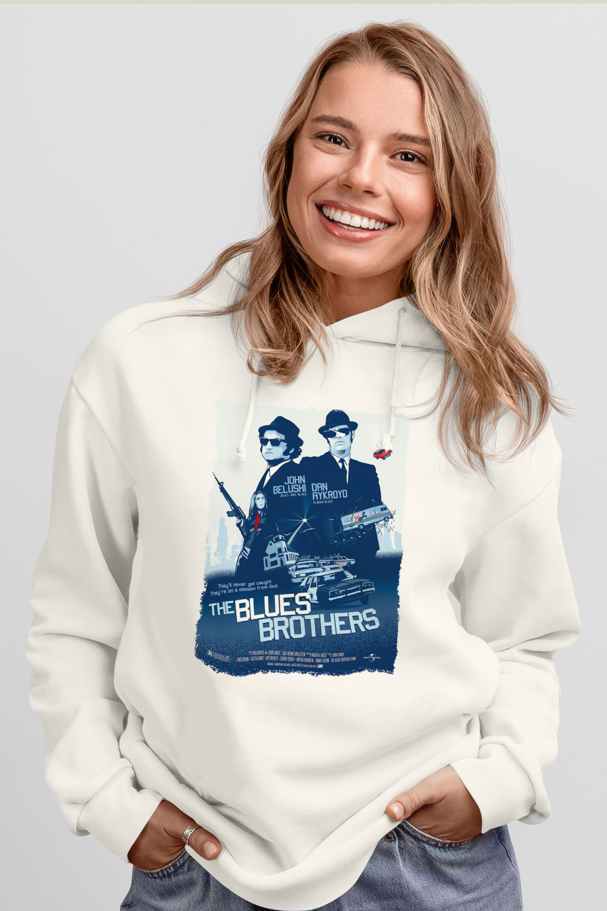 Blues Brothers Beyaz Unisex Hoodie