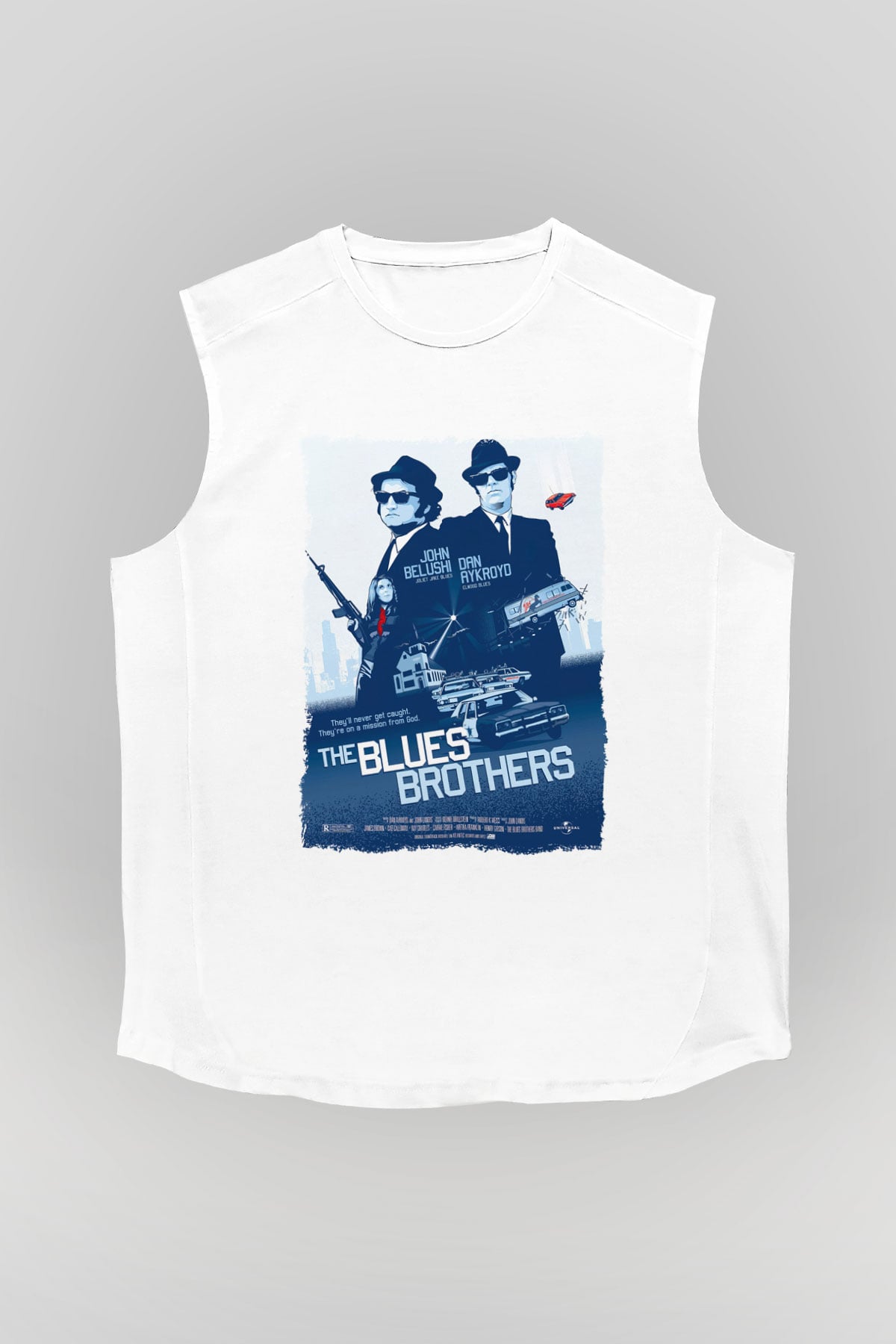 Blues Brothers Beyaz Unisex Kolsuz Tişört