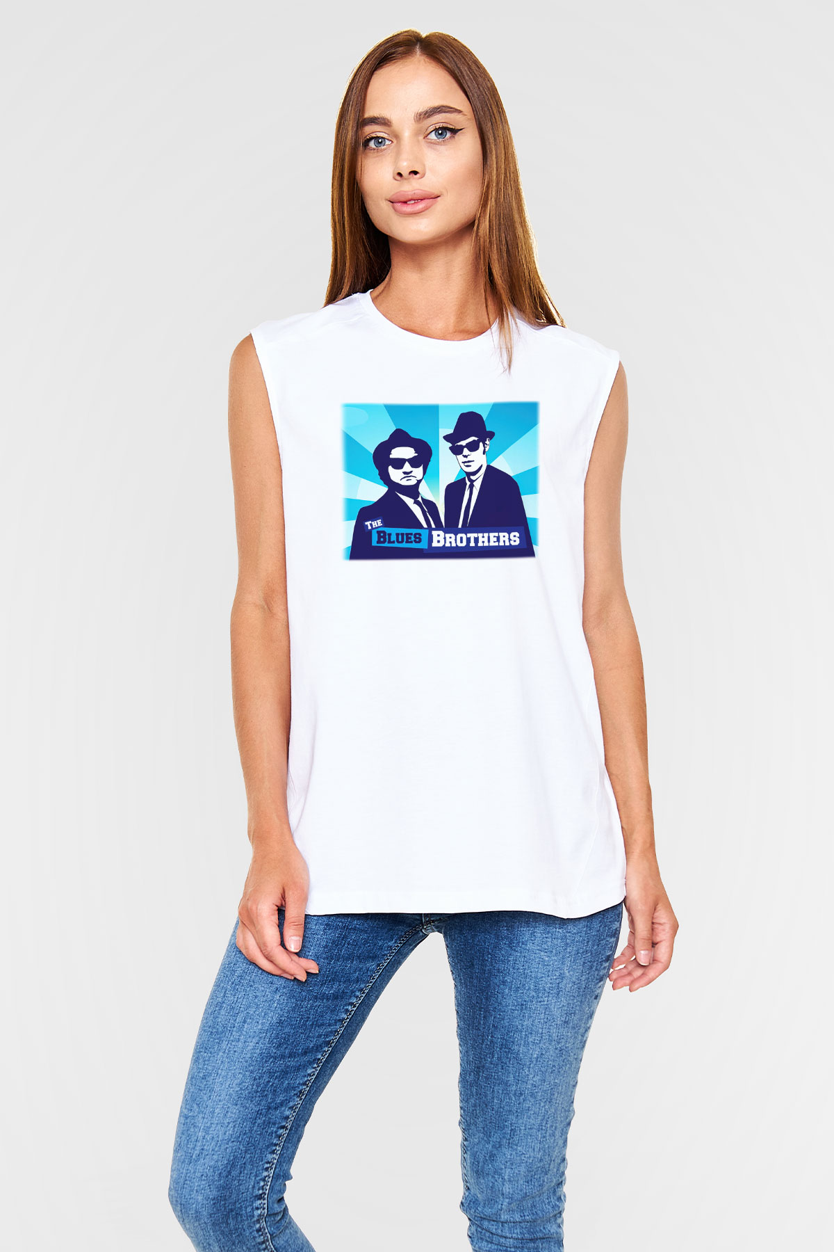 Blues Brothers Beyaz Unisex Kolsuz Tişört