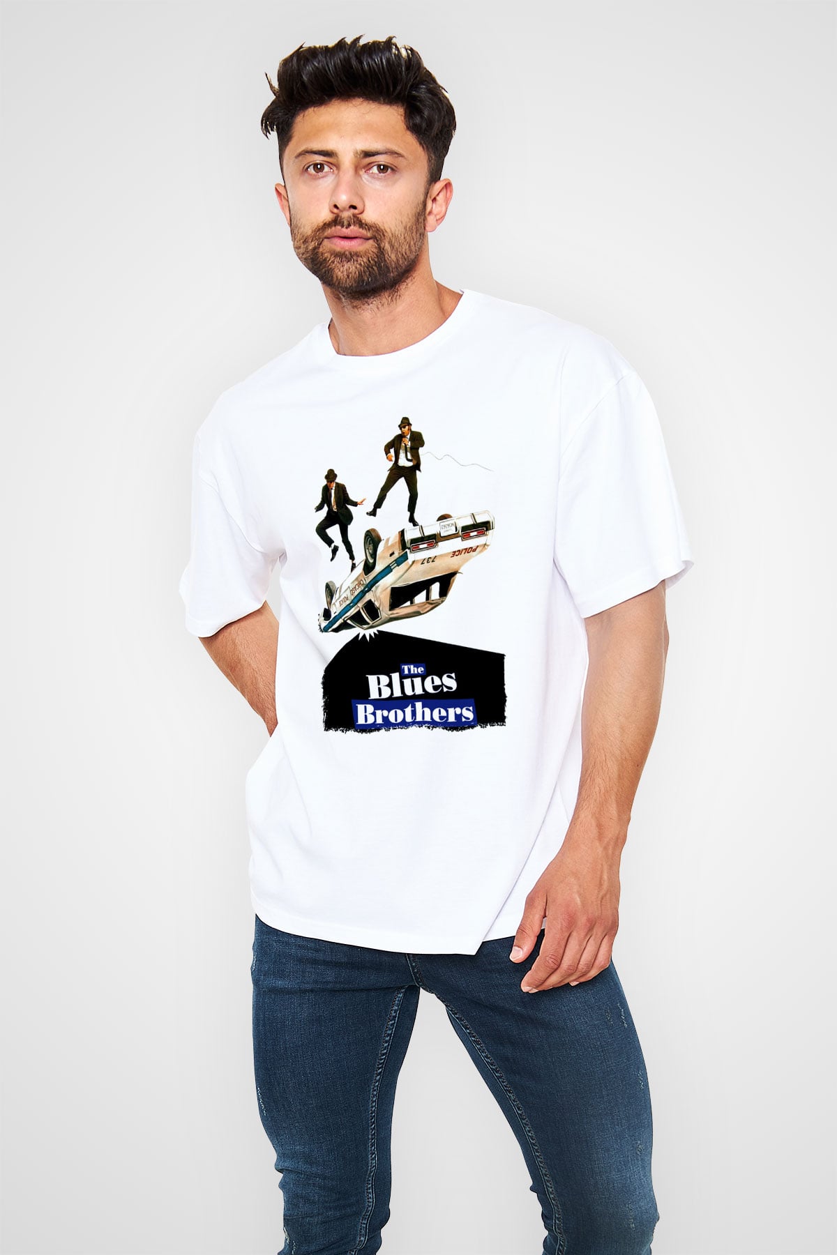 Blues Brothers Beyaz Oversize Tişört Oversize T-shirt