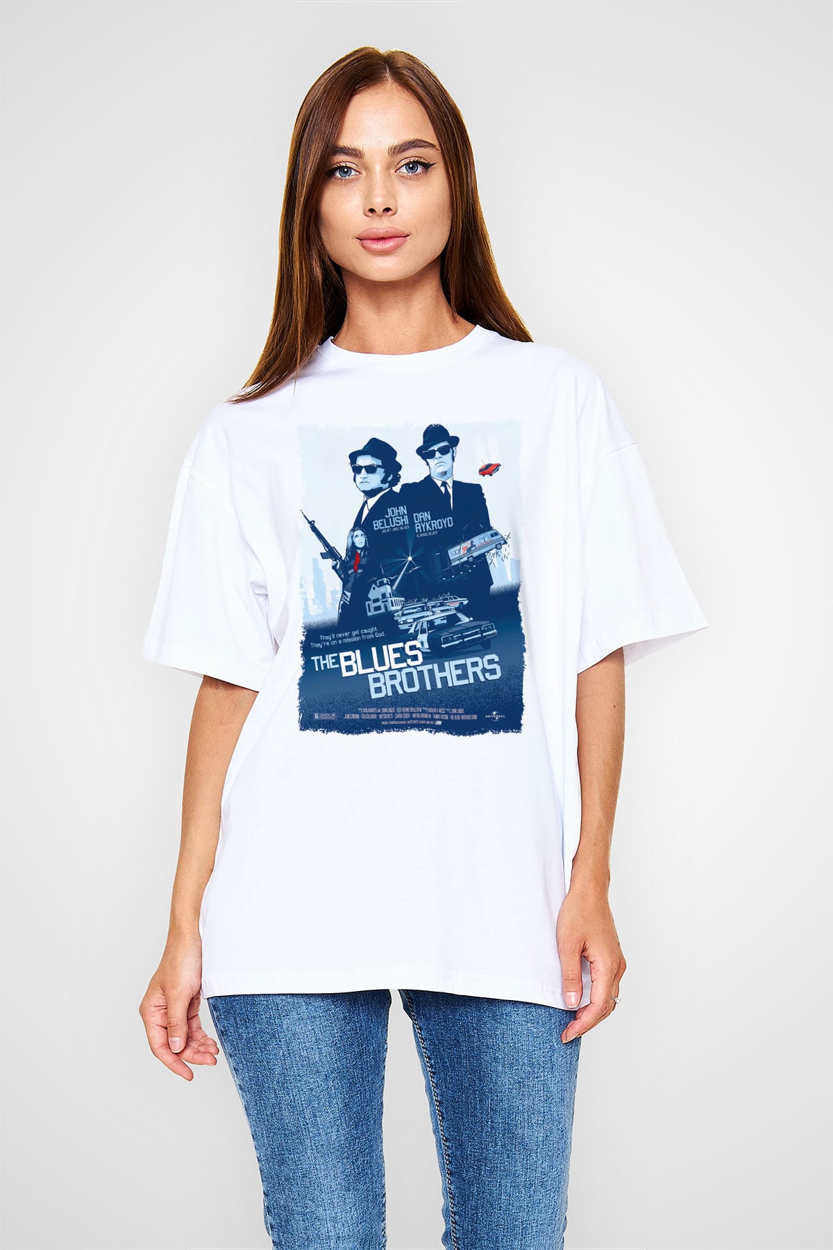 Blues Brothers Beyaz Oversize Tişört Oversize T-shirt