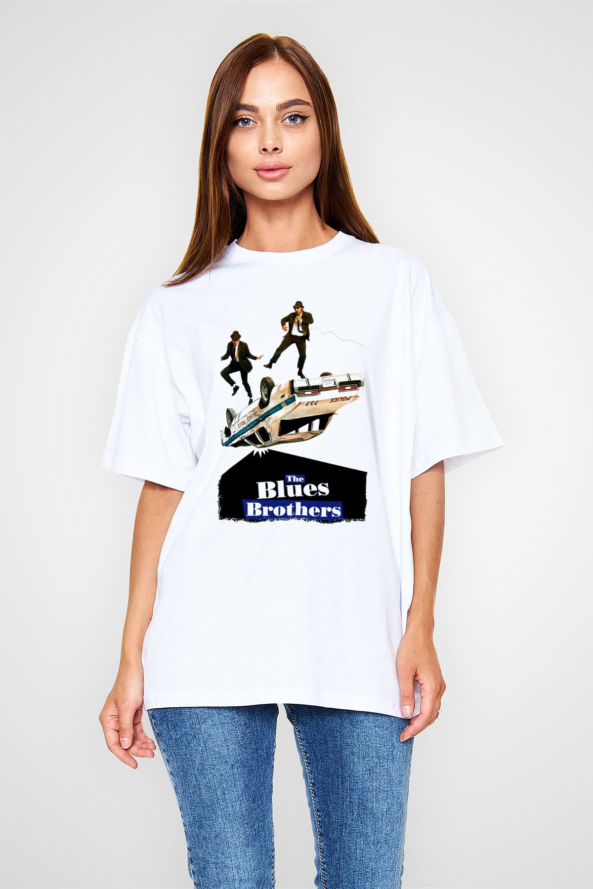 Blues Brothers Beyaz Oversize Tişört Oversize T-shirt