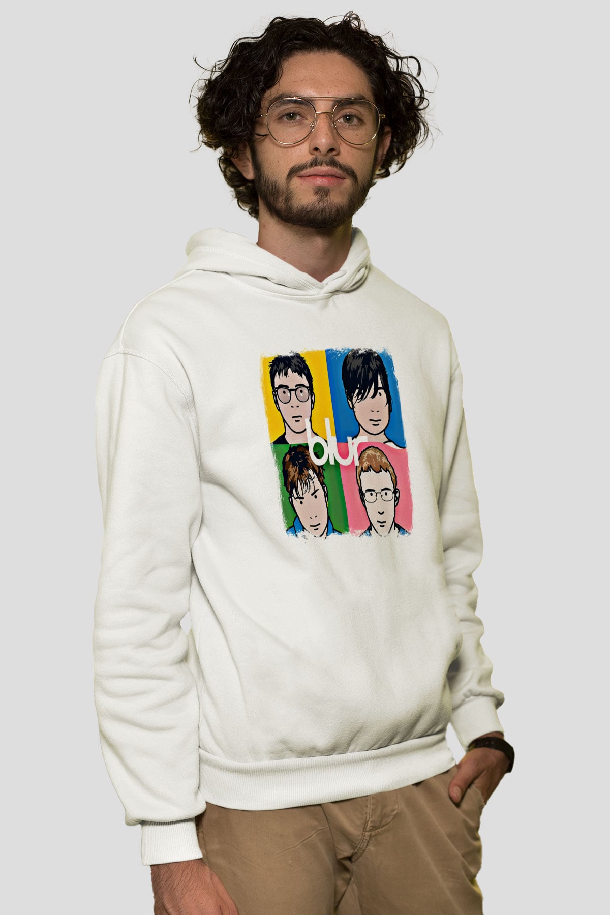 Blur Baskılı Unisex Beyaz Hoodie