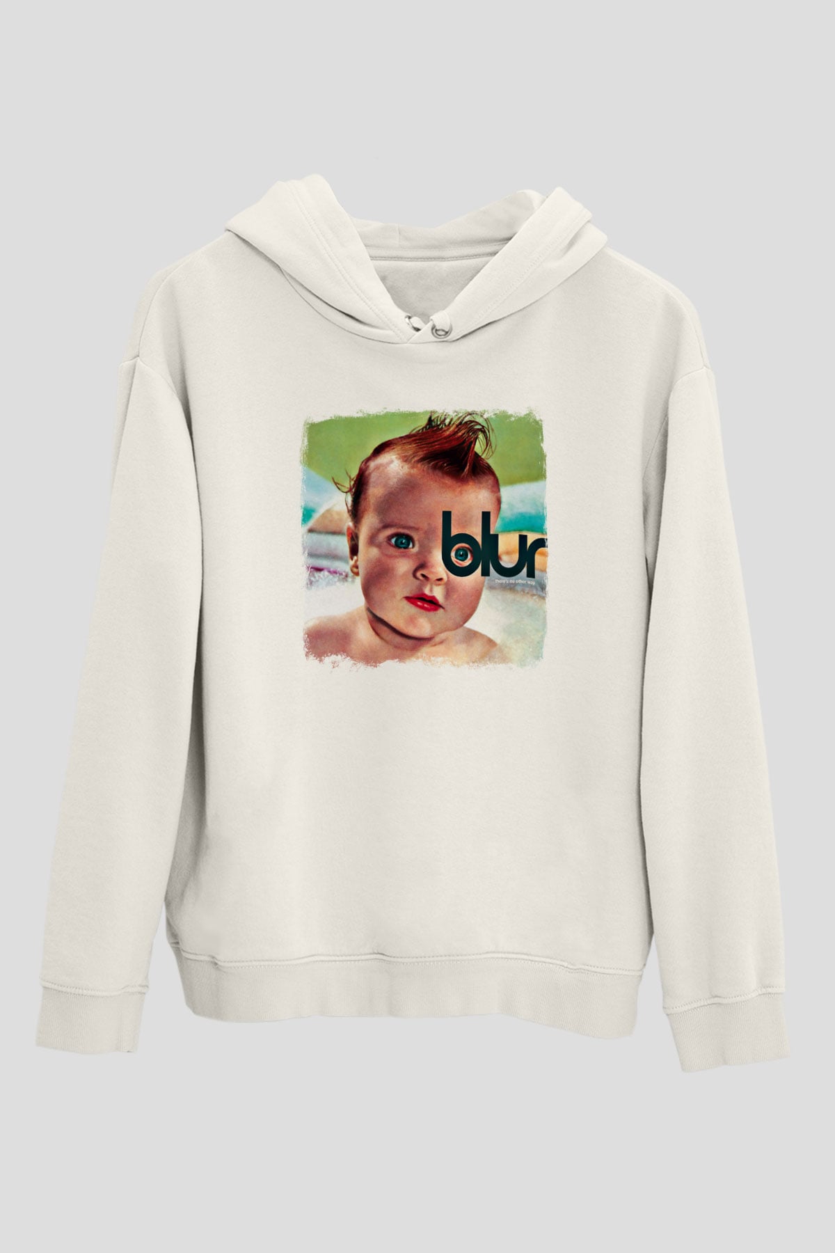 Blur Baskılı Unisex Beyaz Hoodie