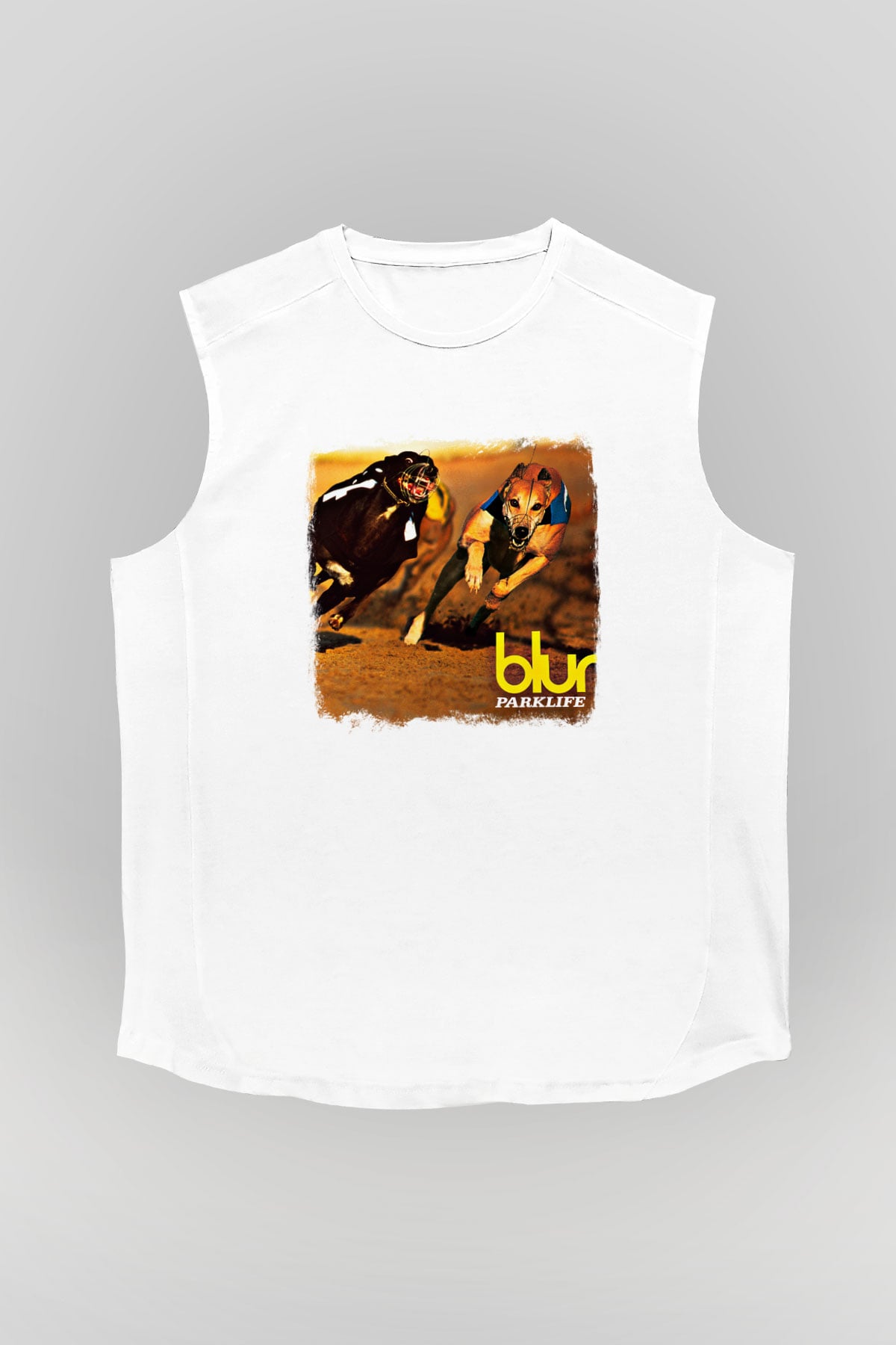 Blur Baskılı Unisex Beyaz Kolsuz Tişört