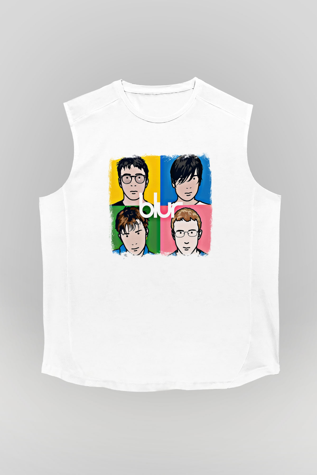 Blur Baskılı Unisex Beyaz Kolsuz Tişört