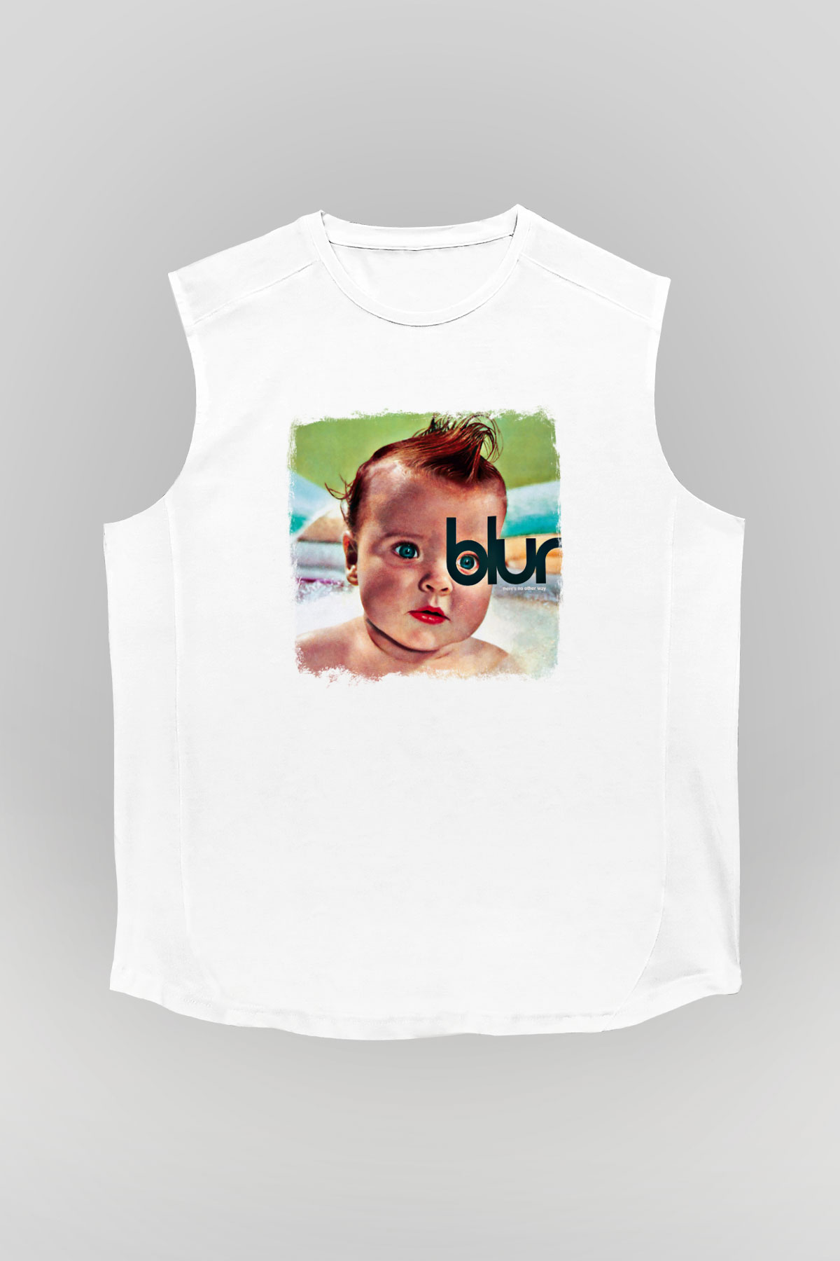 Blur Baskılı Unisex Beyaz Kolsuz Tişört