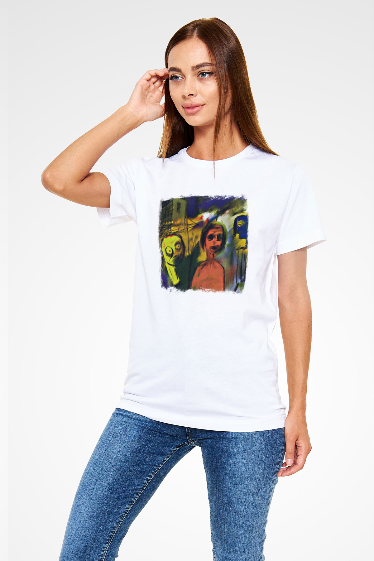 Blur Baskılı Unisex Beyaz Tişört