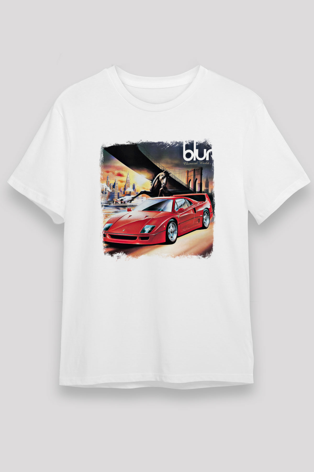 Blur Baskılı Unisex Beyaz Tişört