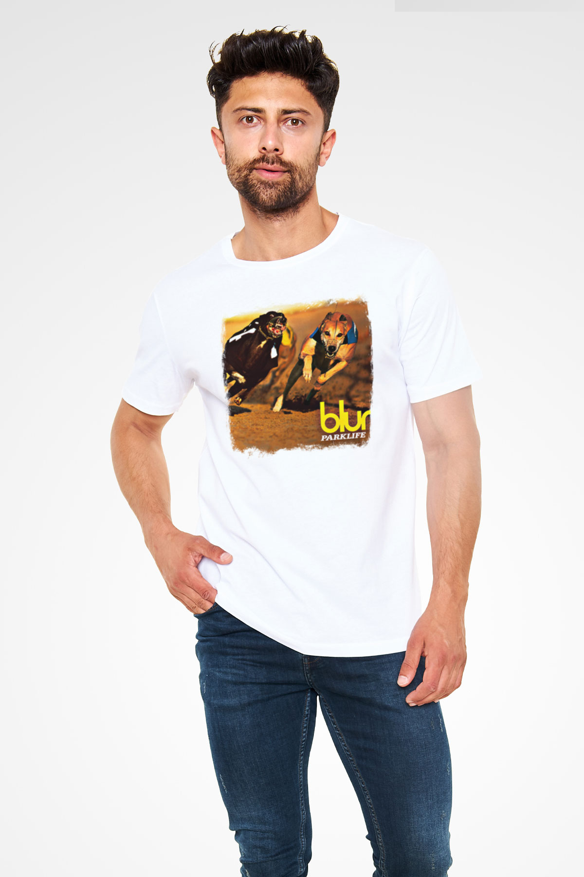 Blur Baskılı Unisex Beyaz Tişört