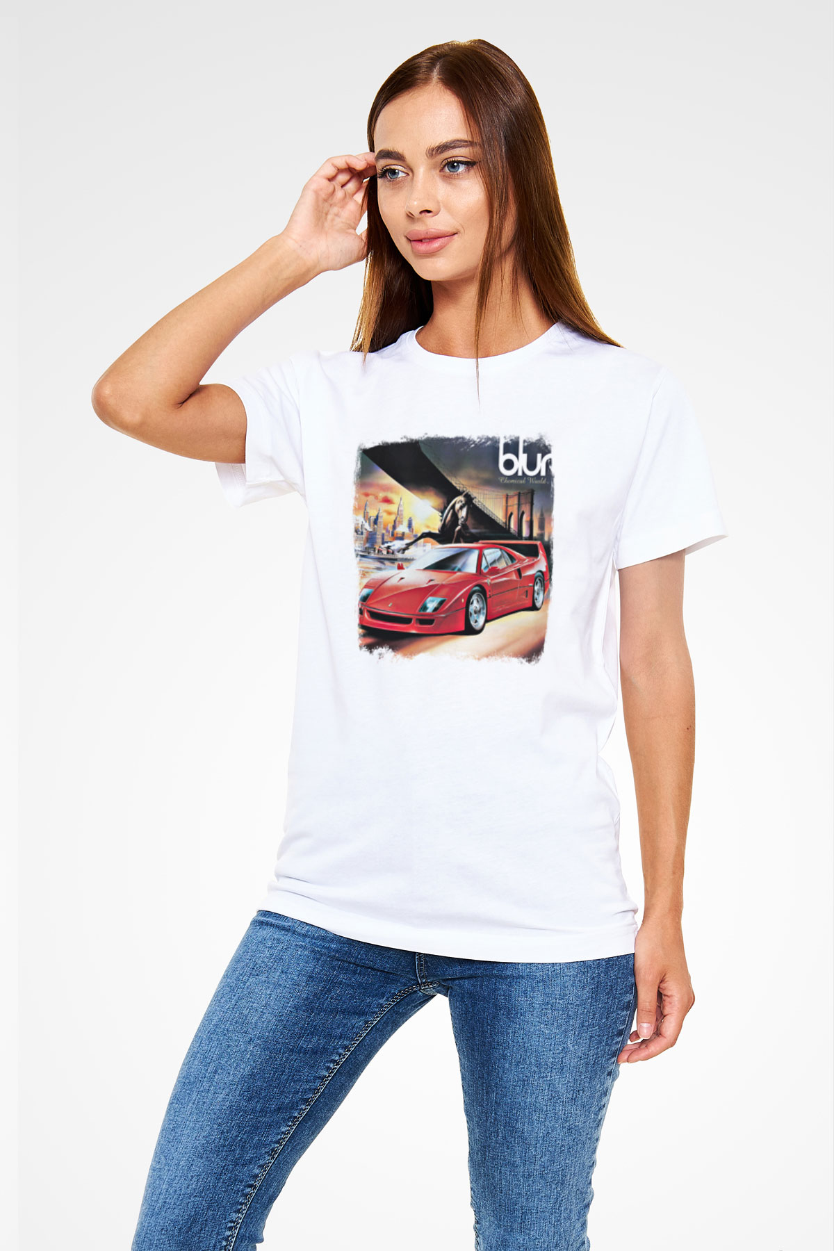Blur Baskılı Unisex Beyaz Tişört