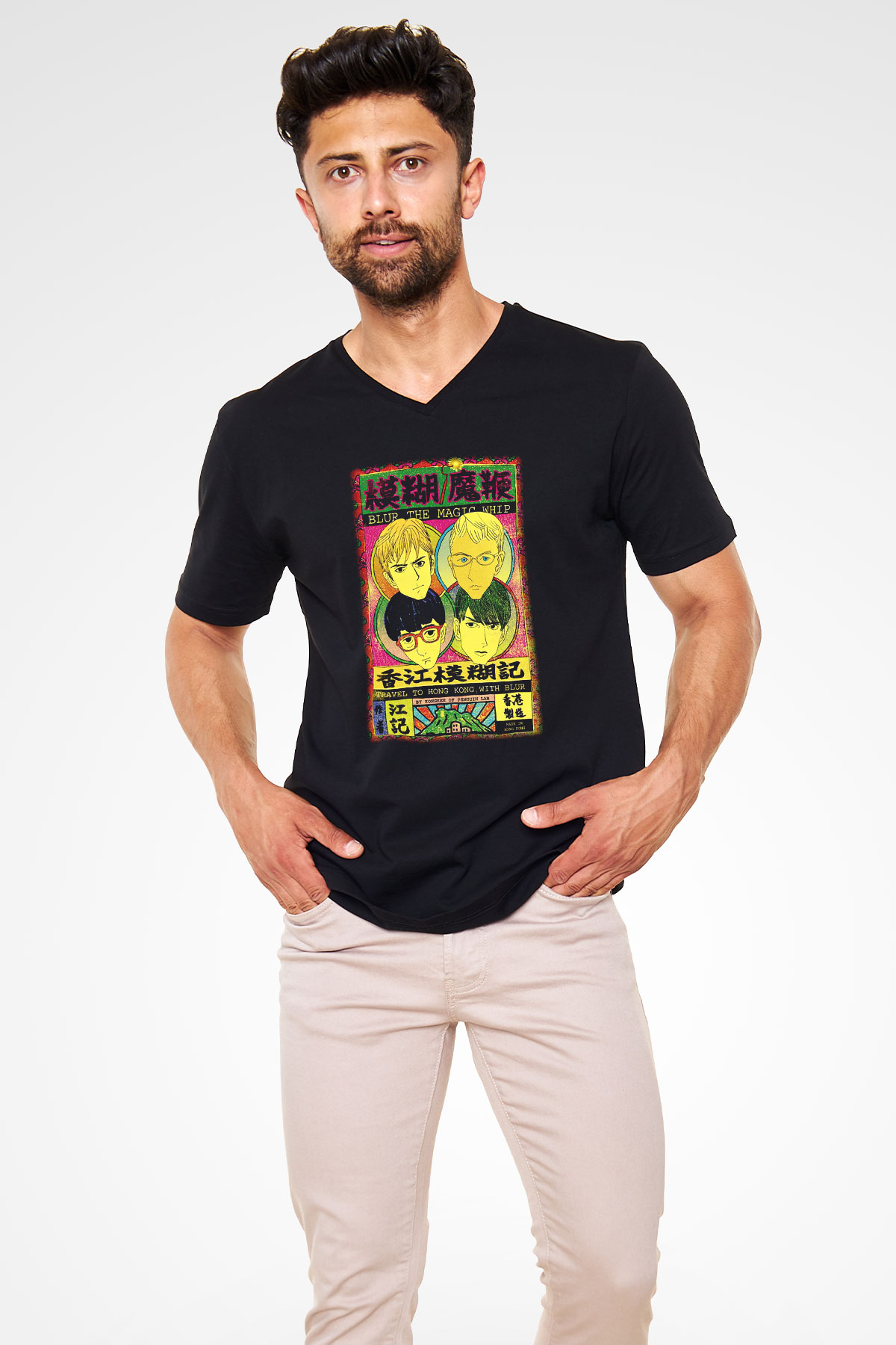 Blur Siyah Unisex V Yaka Tişört T-Shirt