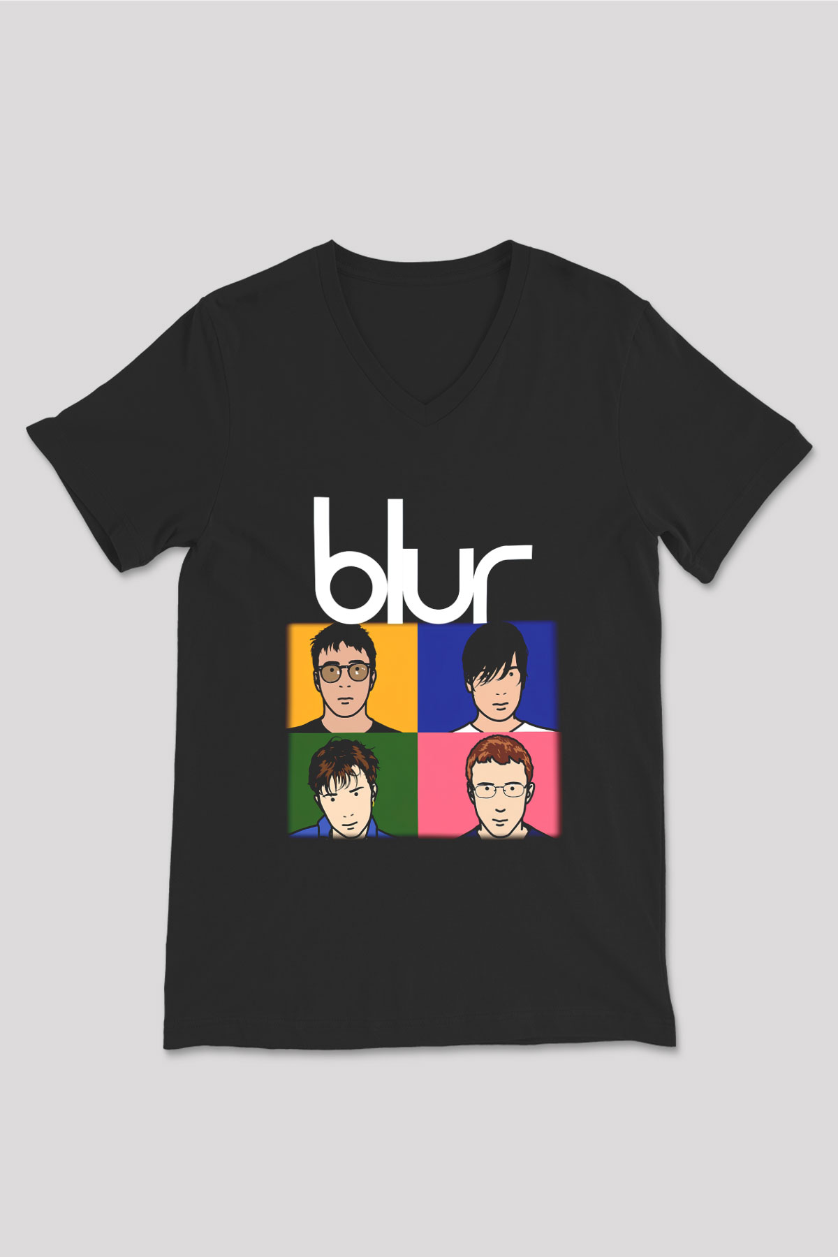 Blur Siyah Unisex V Yaka Tişört T-Shirt