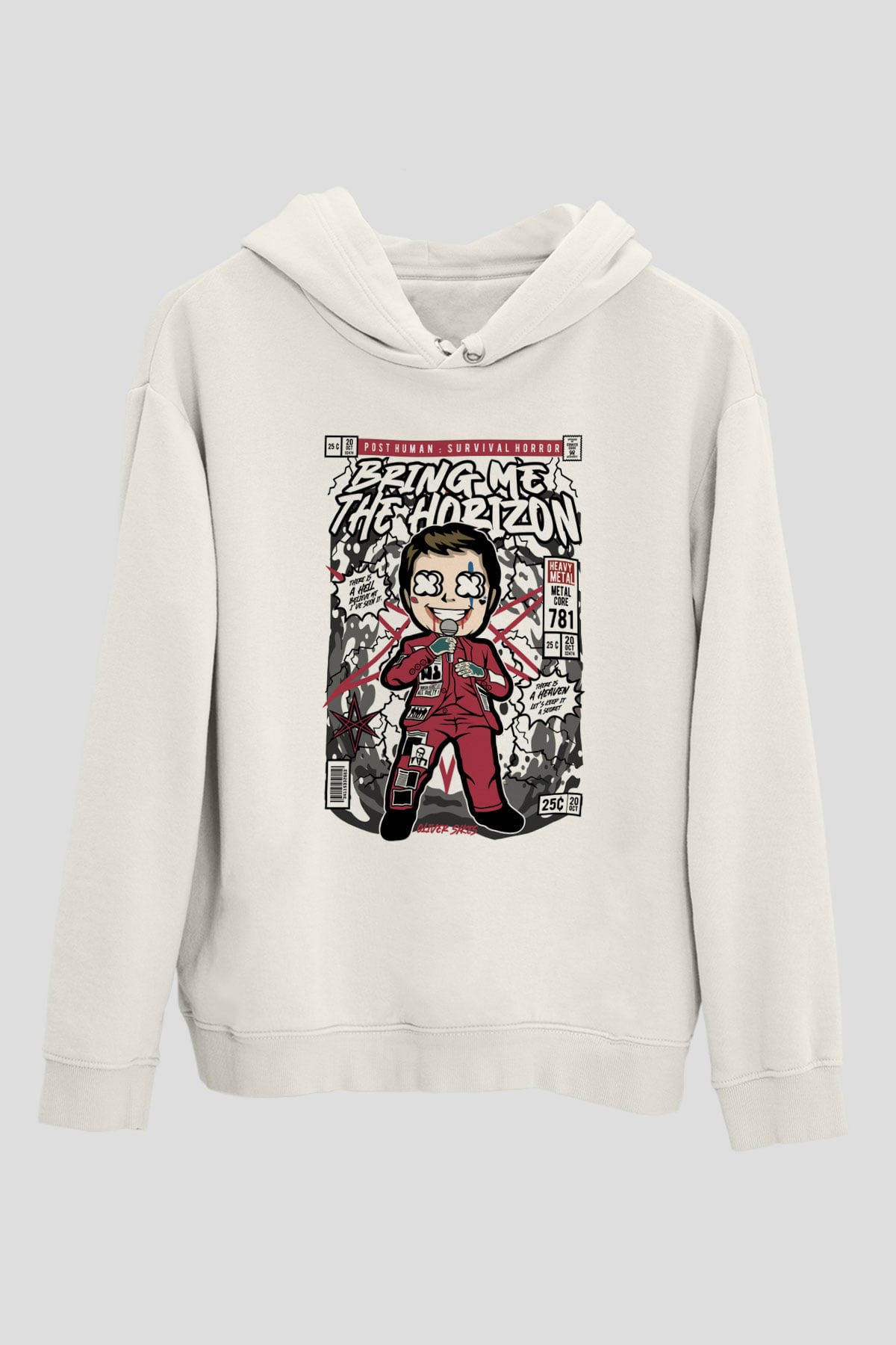 BMTH Baskılı Unisex Beyaz Hoodie