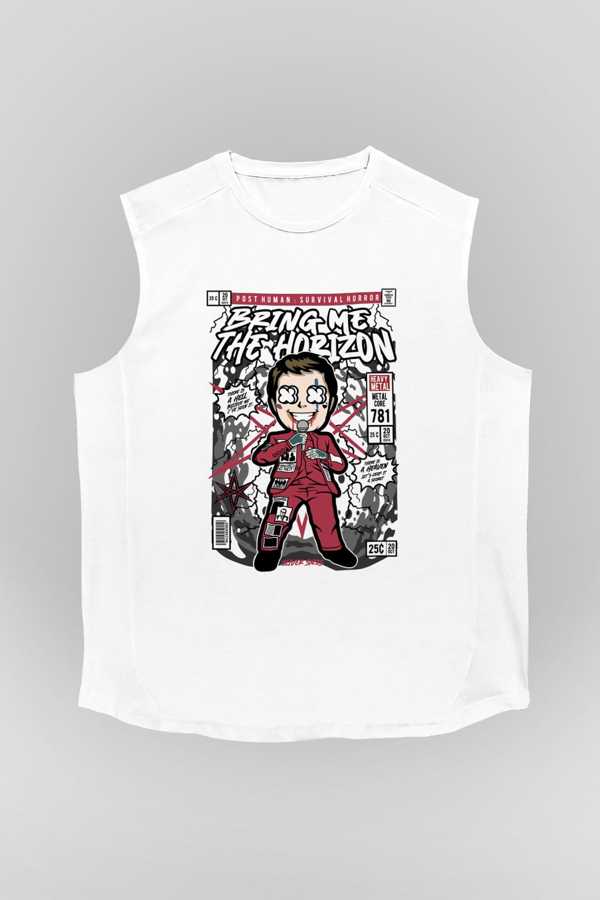 BMTH Baskılı Unisex Beyaz Kolsuz Tişört