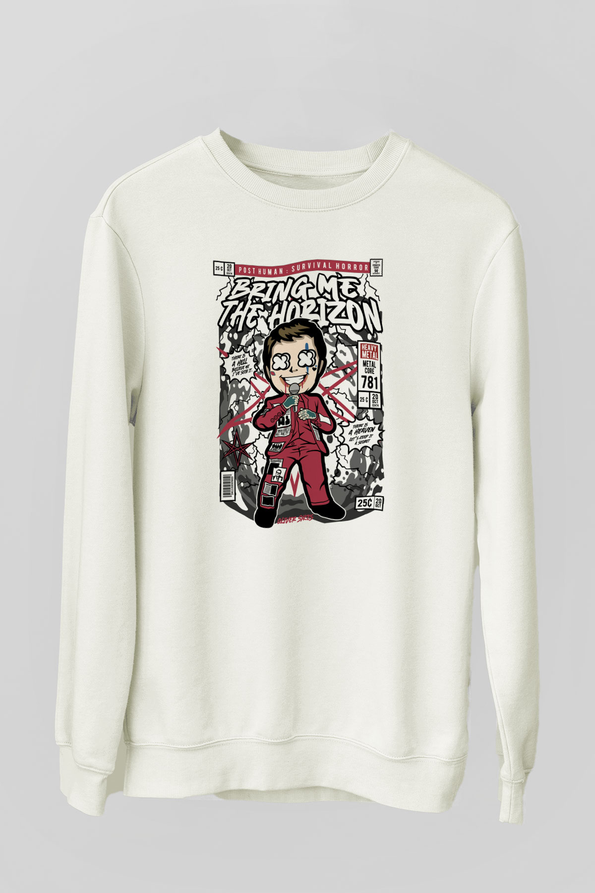 BMTH Baskılı Unisex Beyaz Sweatshirt