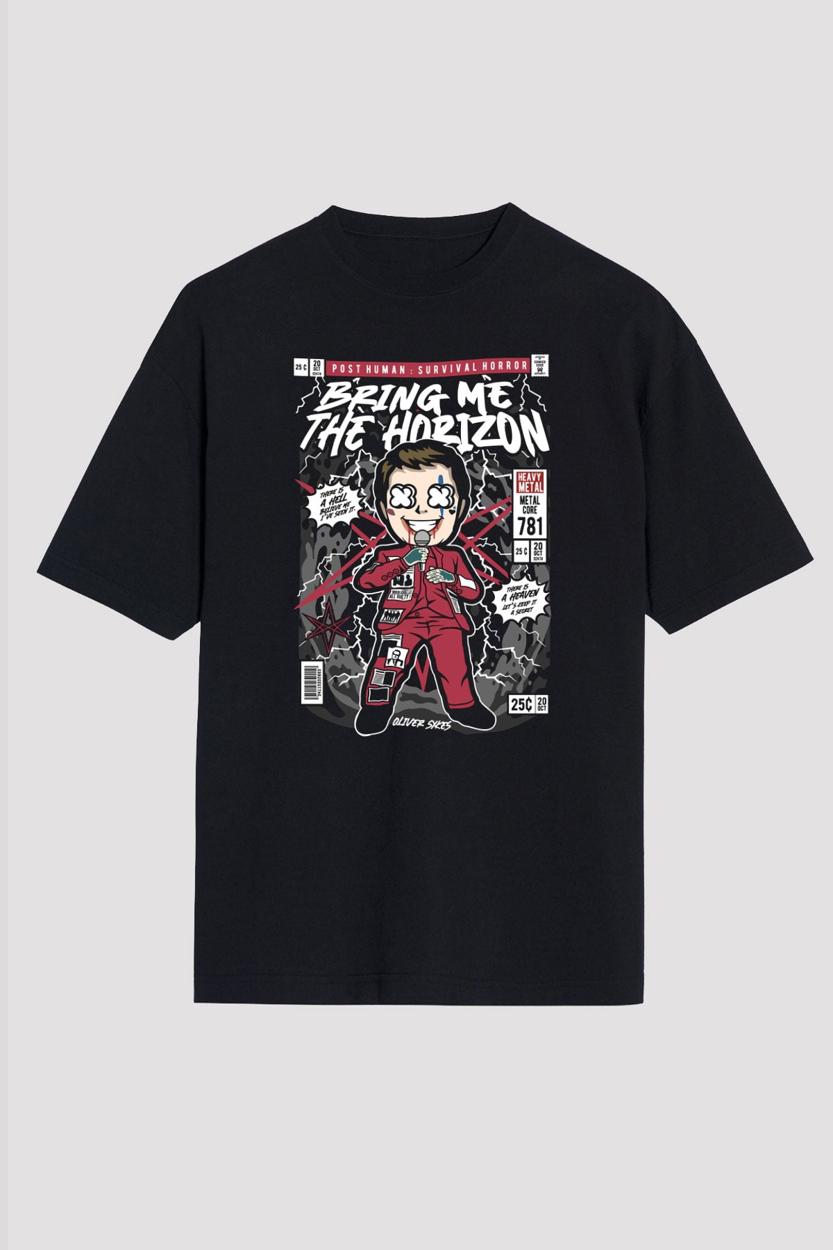 BMTH Baskılı Unisex Siyah Oversize Tişört