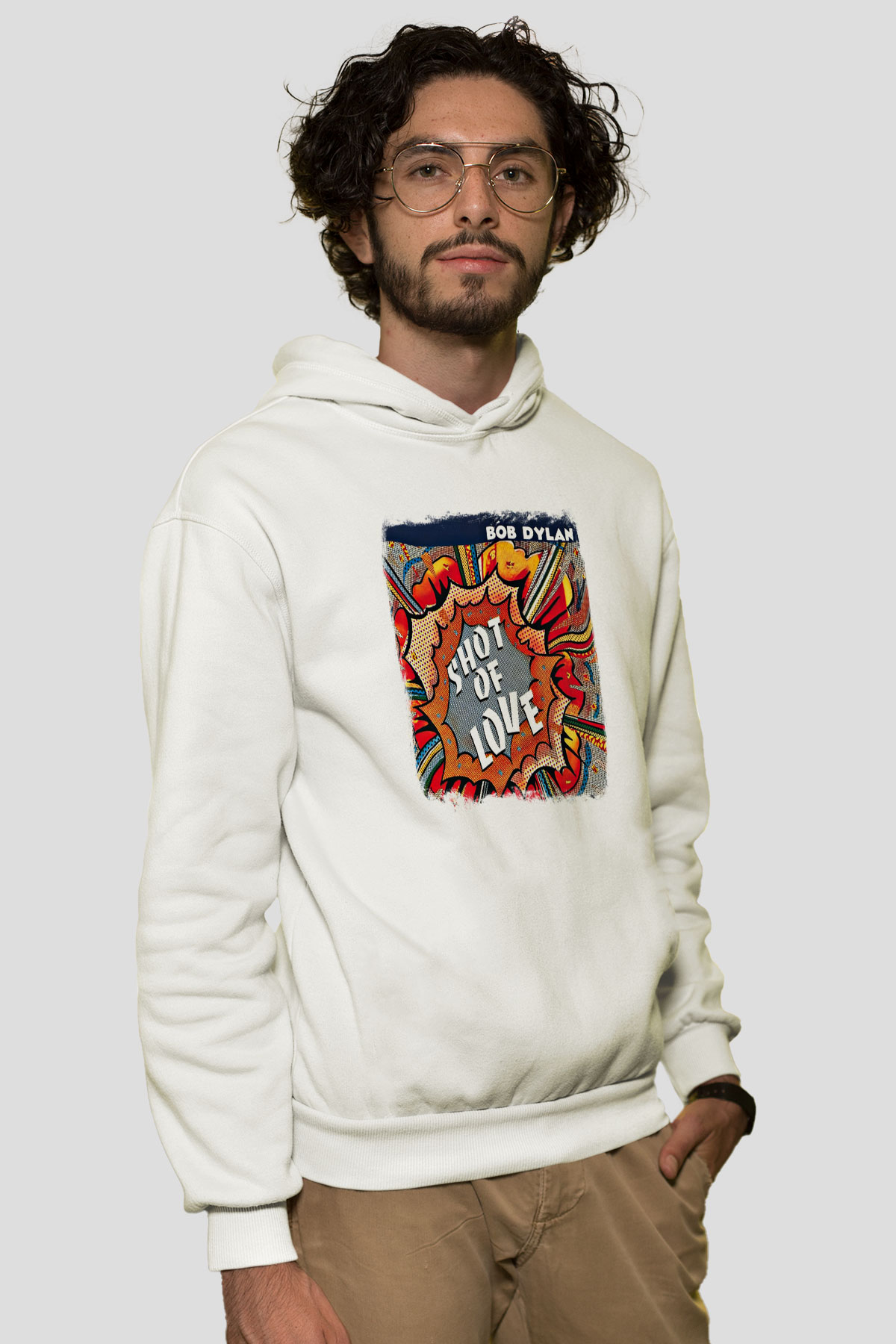 Bob Dylan Baskılı Unisex Beyaz Hoodie