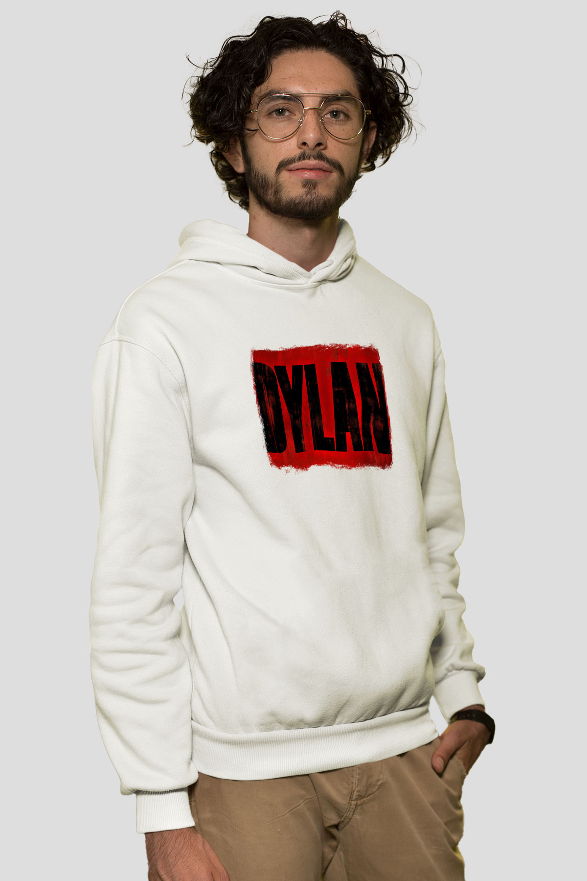Bob Dylan Baskılı Unisex Beyaz Hoodie