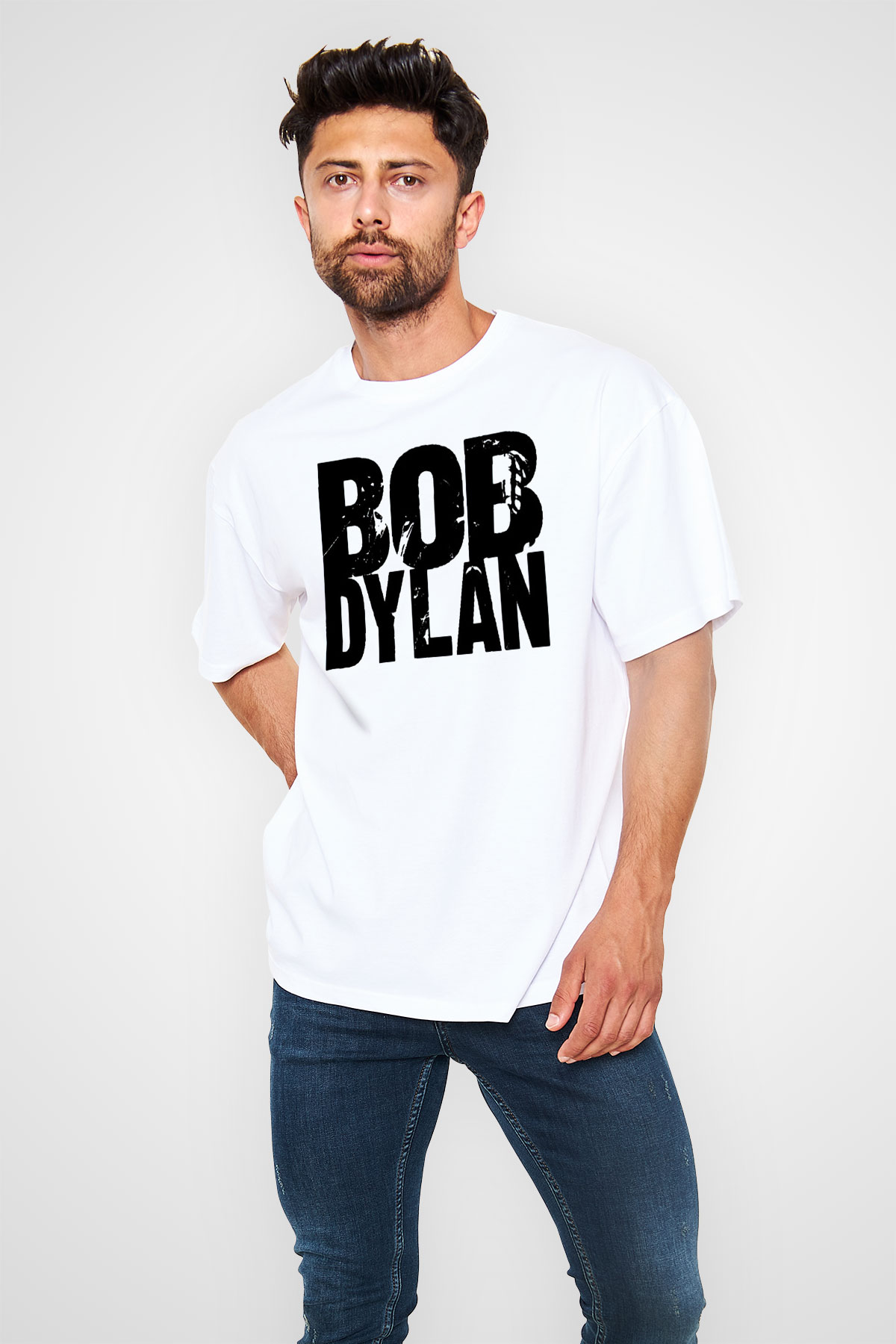 Bob Dylan Beyaz Unisex Oversize Tişört T-Shirt
