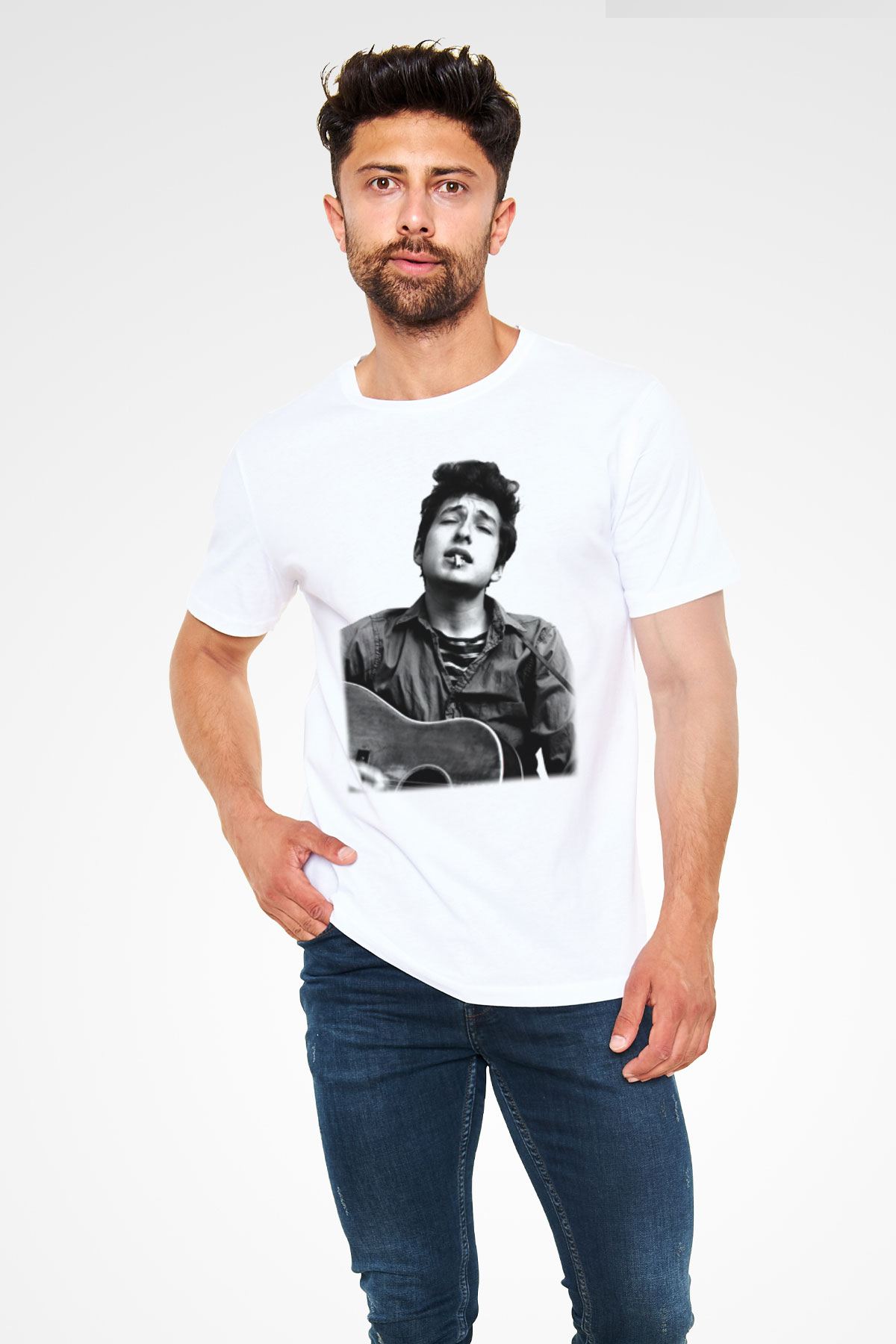 Bob Dylan Beyaz Unisex Tişört T-Shirt - TişörtFabrikası