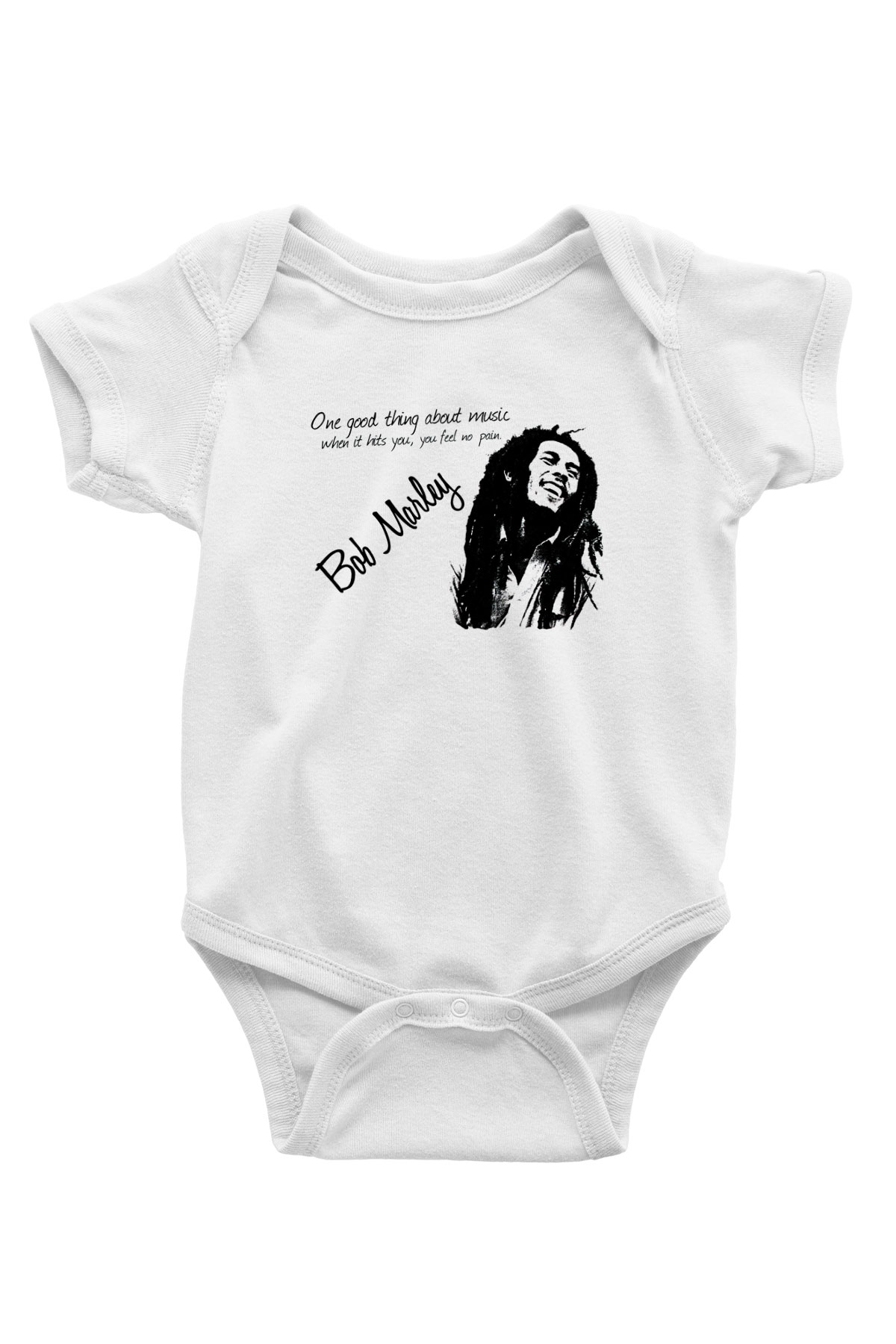 Bob Marley Baskılı Beyaz Unisex Bebek Body - Zıbın