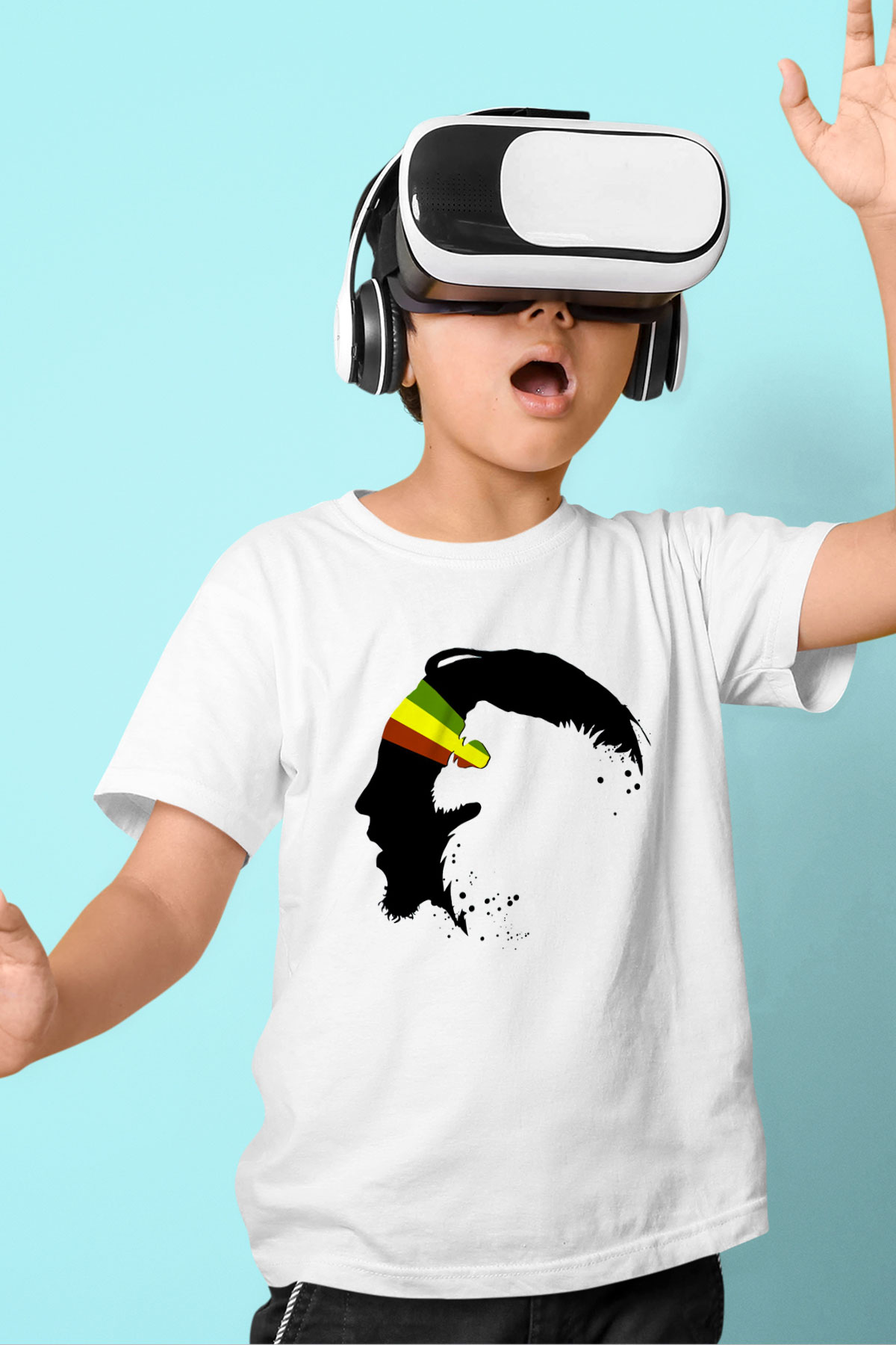 Bob Marley Baskılı Beyaz Unisex Çocuk Tişört