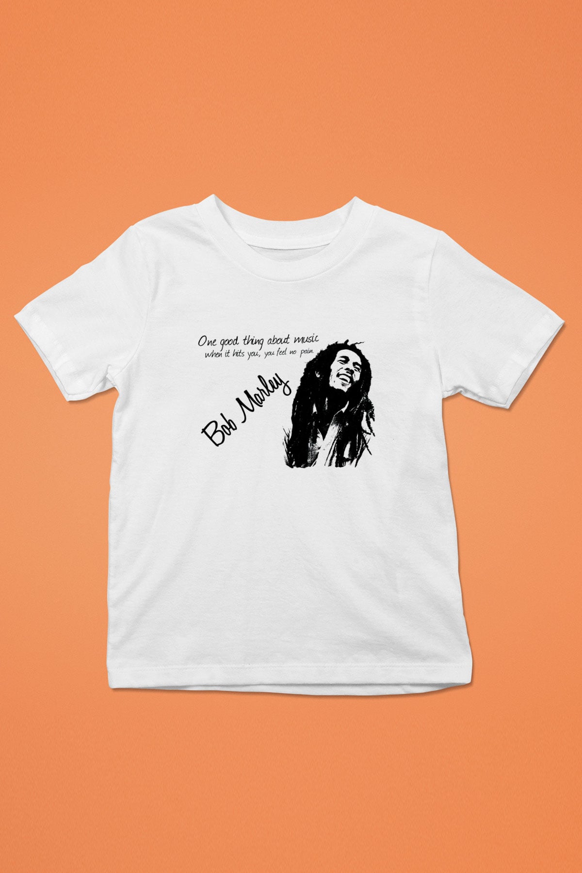 Bob Marley Baskılı Beyaz Unisex Çocuk Tişört