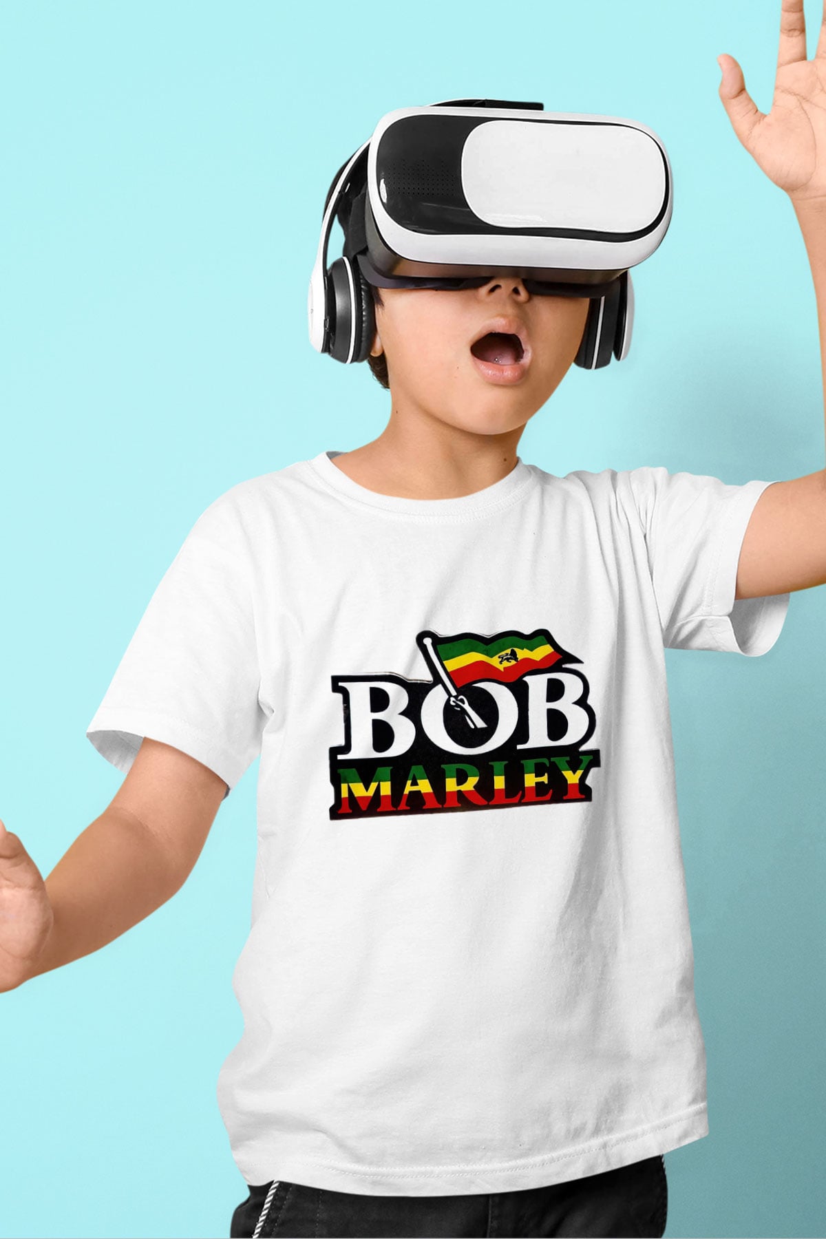 Bob Marley Baskılı Beyaz Unisex Çocuk Tişört