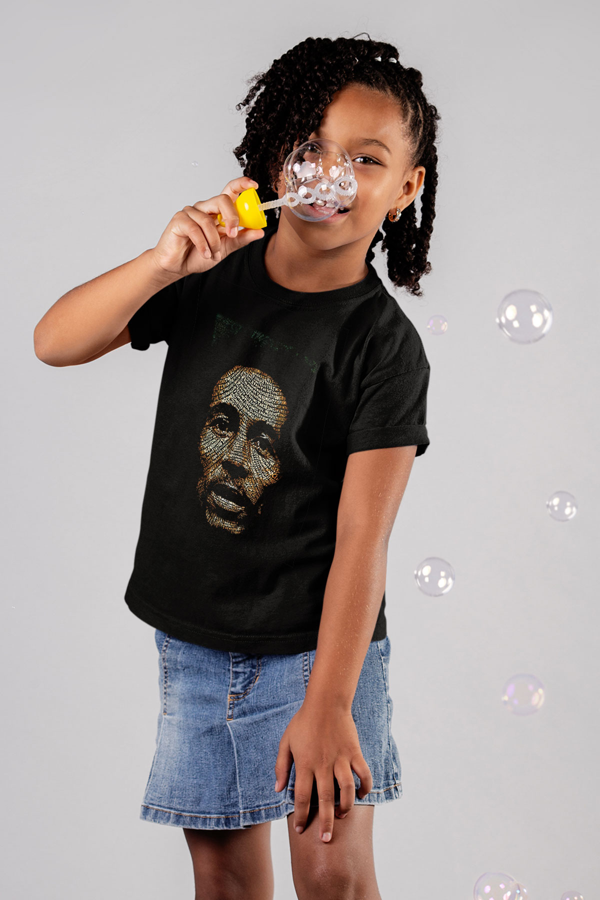 Bob Marley Baskılı Siyah Unisex Çocuk Tişört