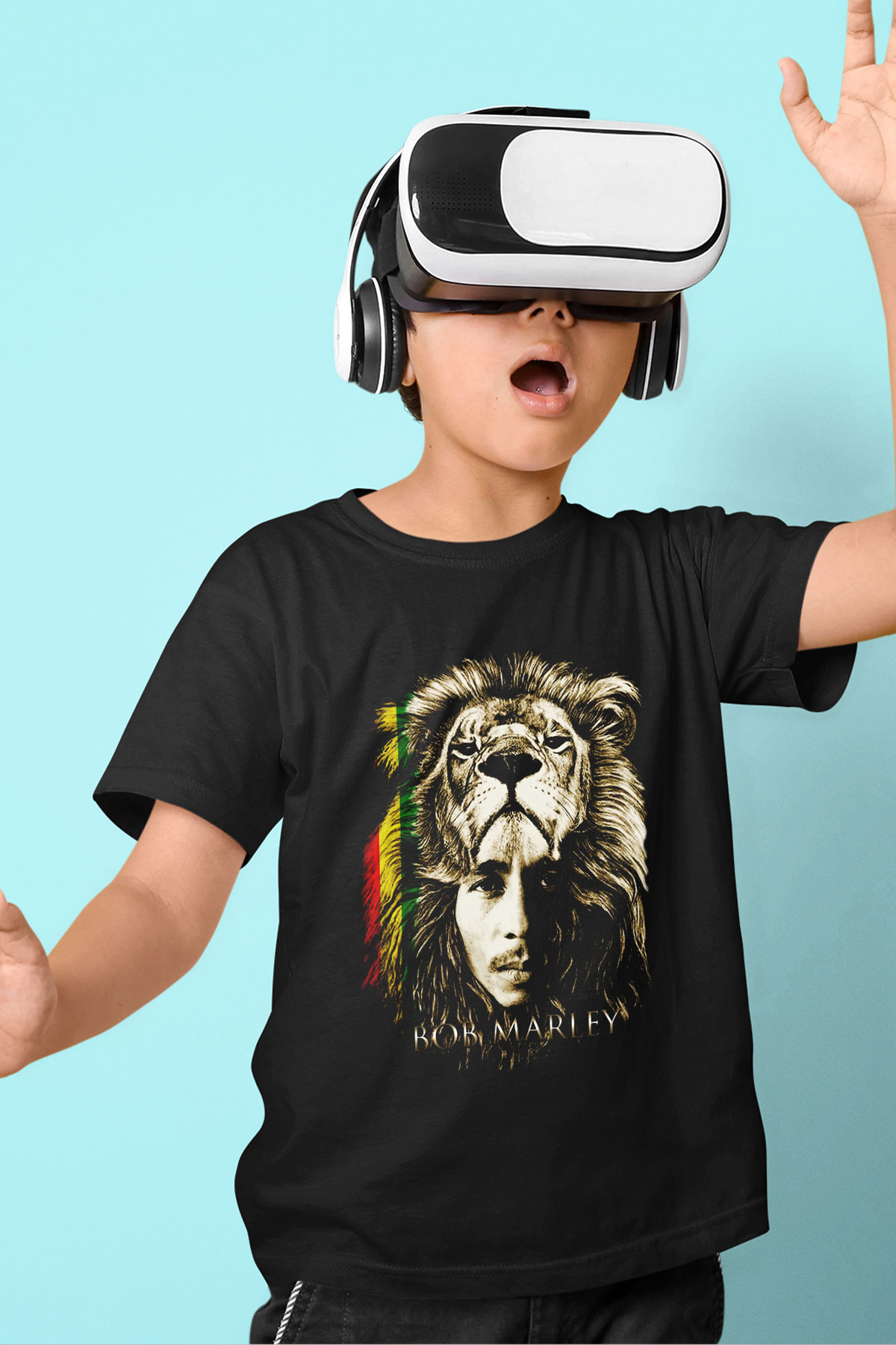 Bob Marley Baskılı Siyah Unisex Çocuk Tişört