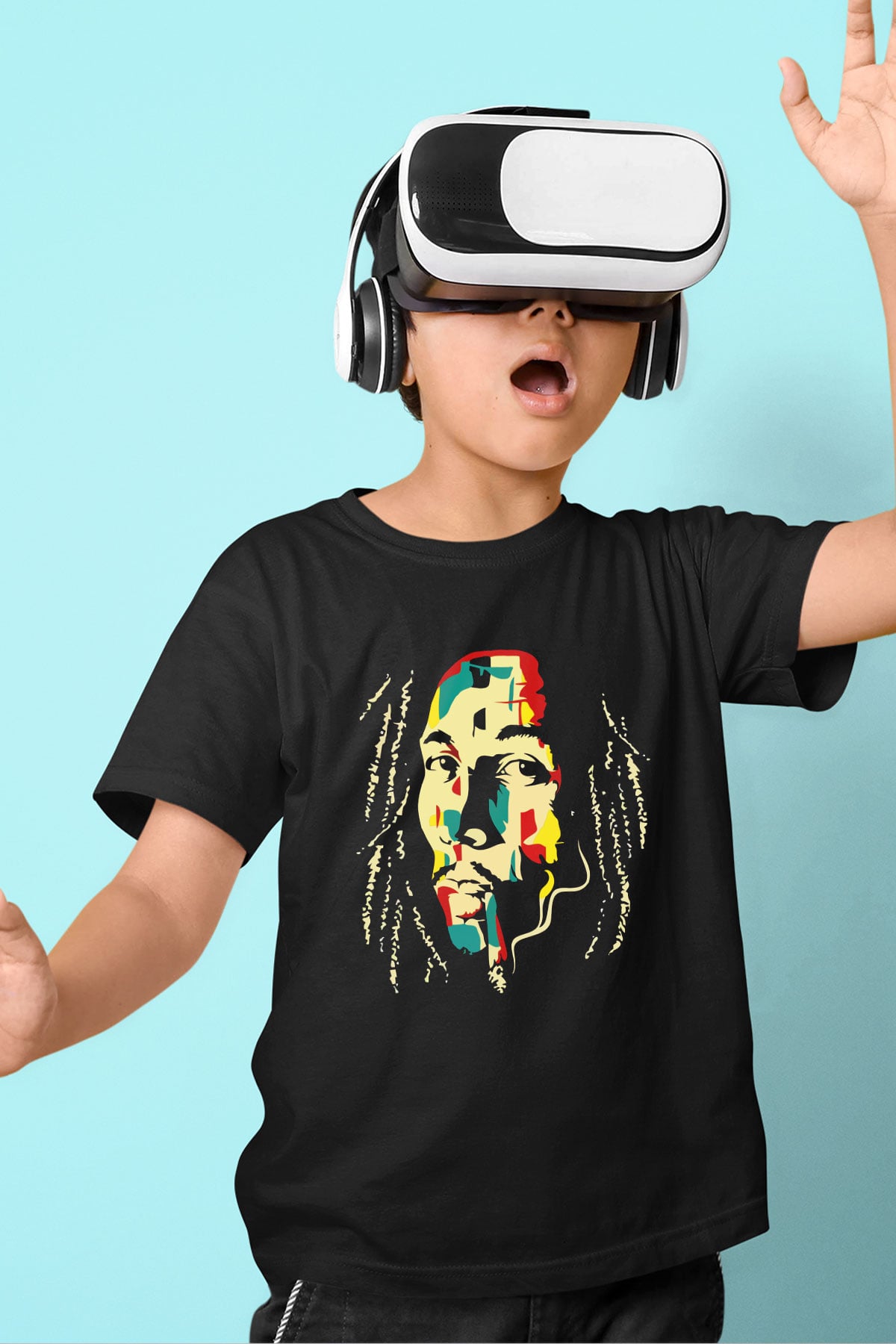 Bob Marley Baskılı Siyah Unisex Çocuk Tişört