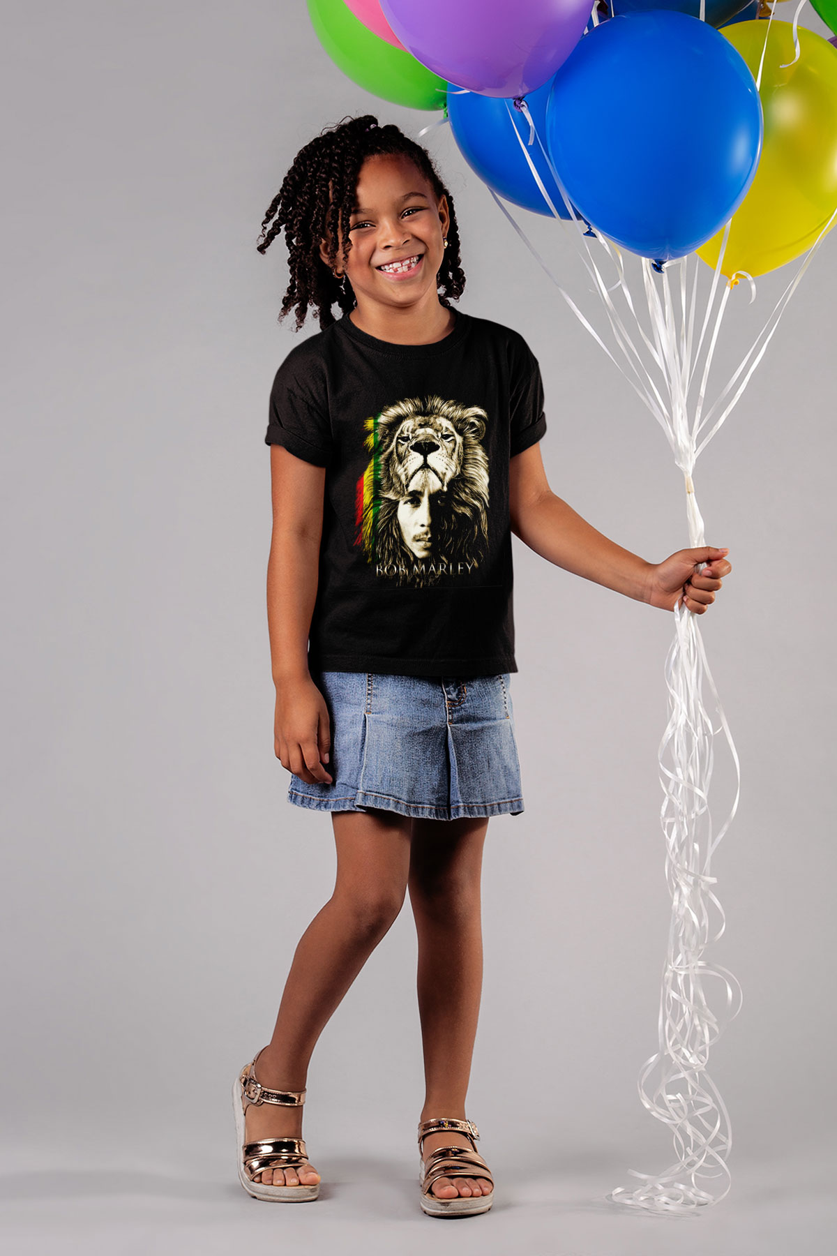 Bob Marley Baskılı Siyah Unisex Çocuk Tişört