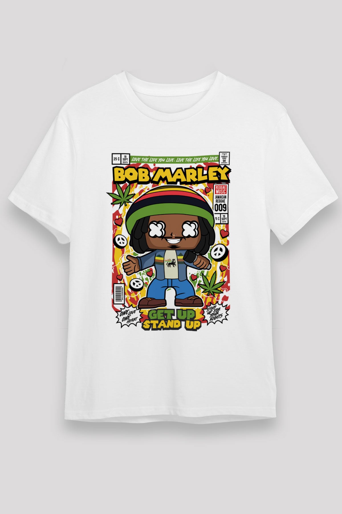 Bob Marley Baskılı Unisex Beyaz Tişört