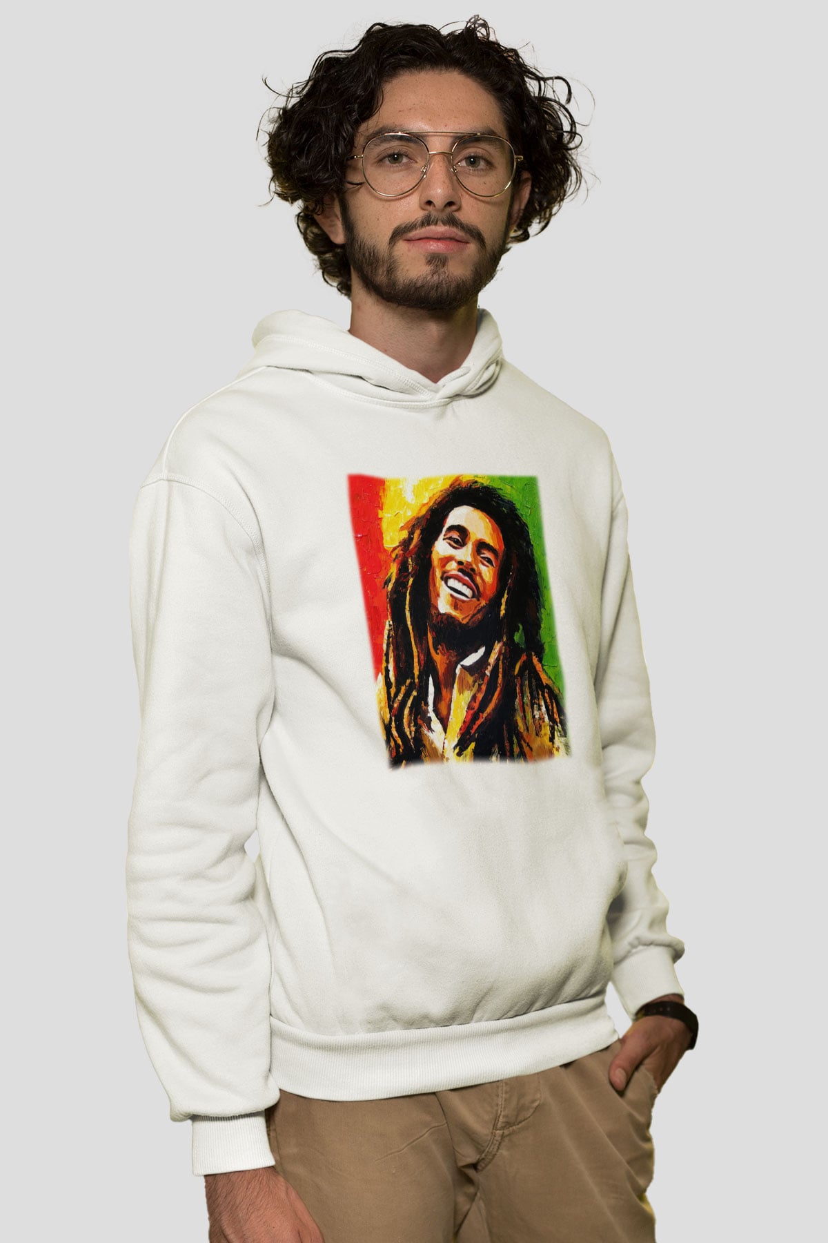 Bob Marley Beyaz Unisex Kapşonlu Sweatshirt