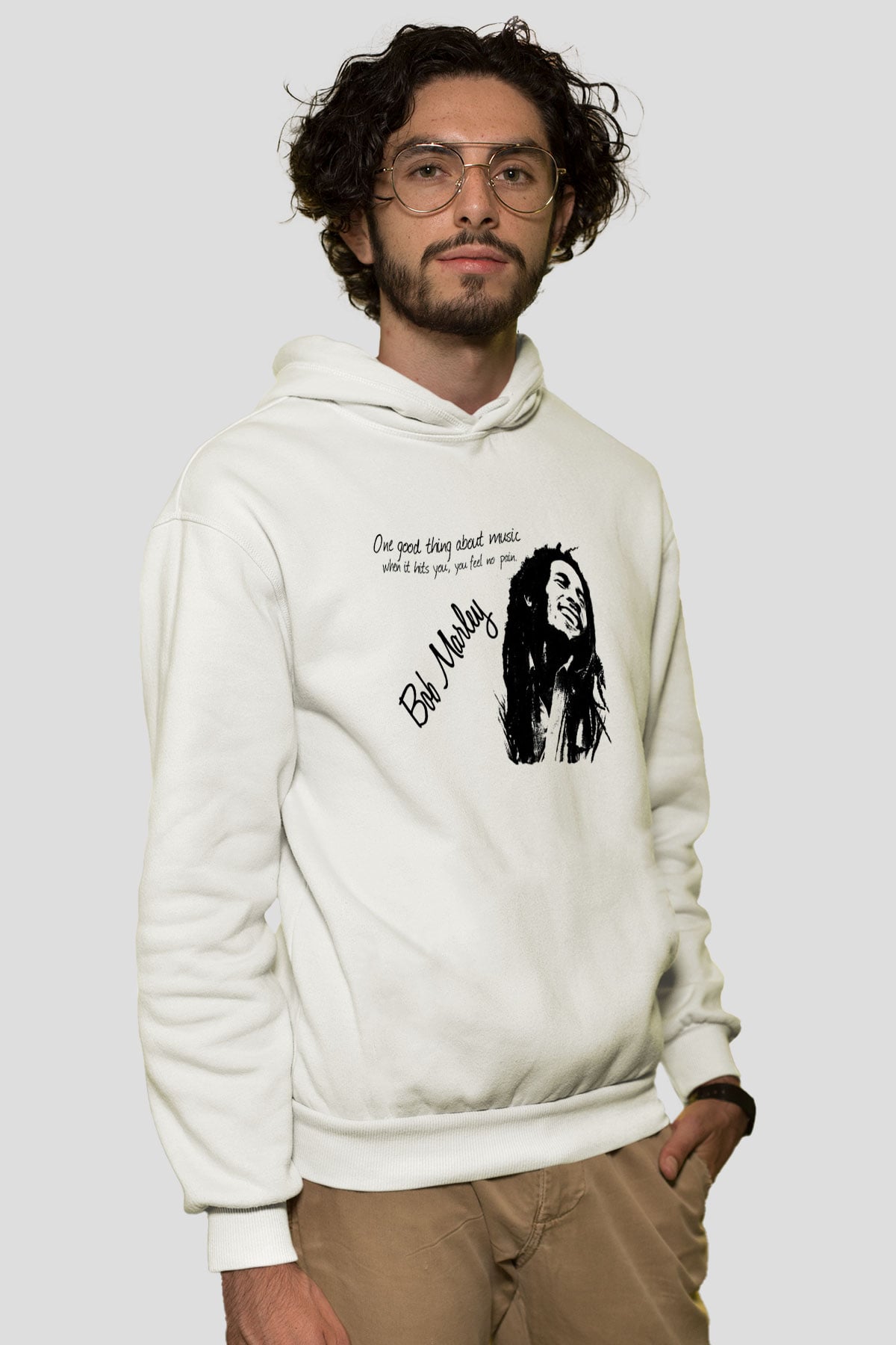 Bob Marley Beyaz Unisex Kapşonlu Sweatshirt