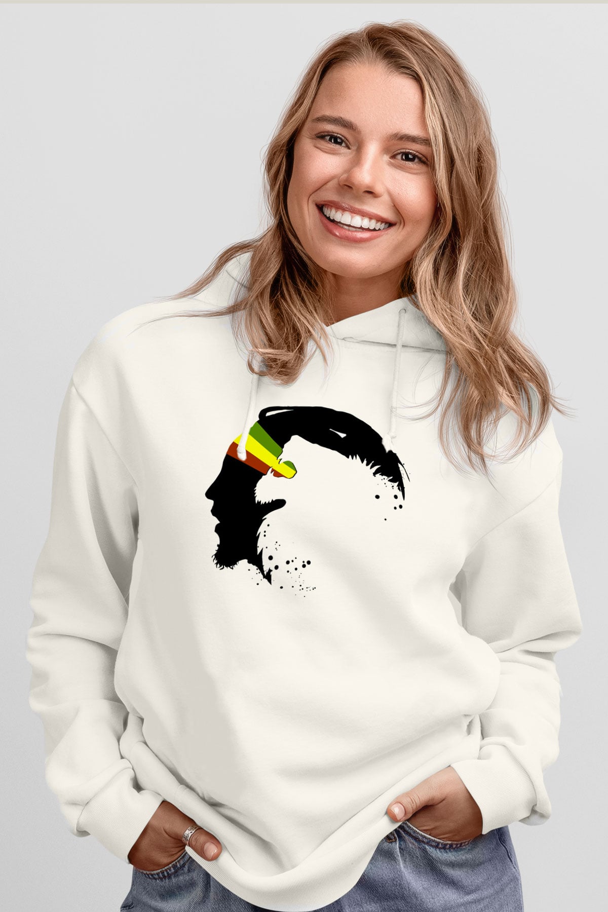 Bob Marley Beyaz Unisex Kapşonlu Sweatshirt