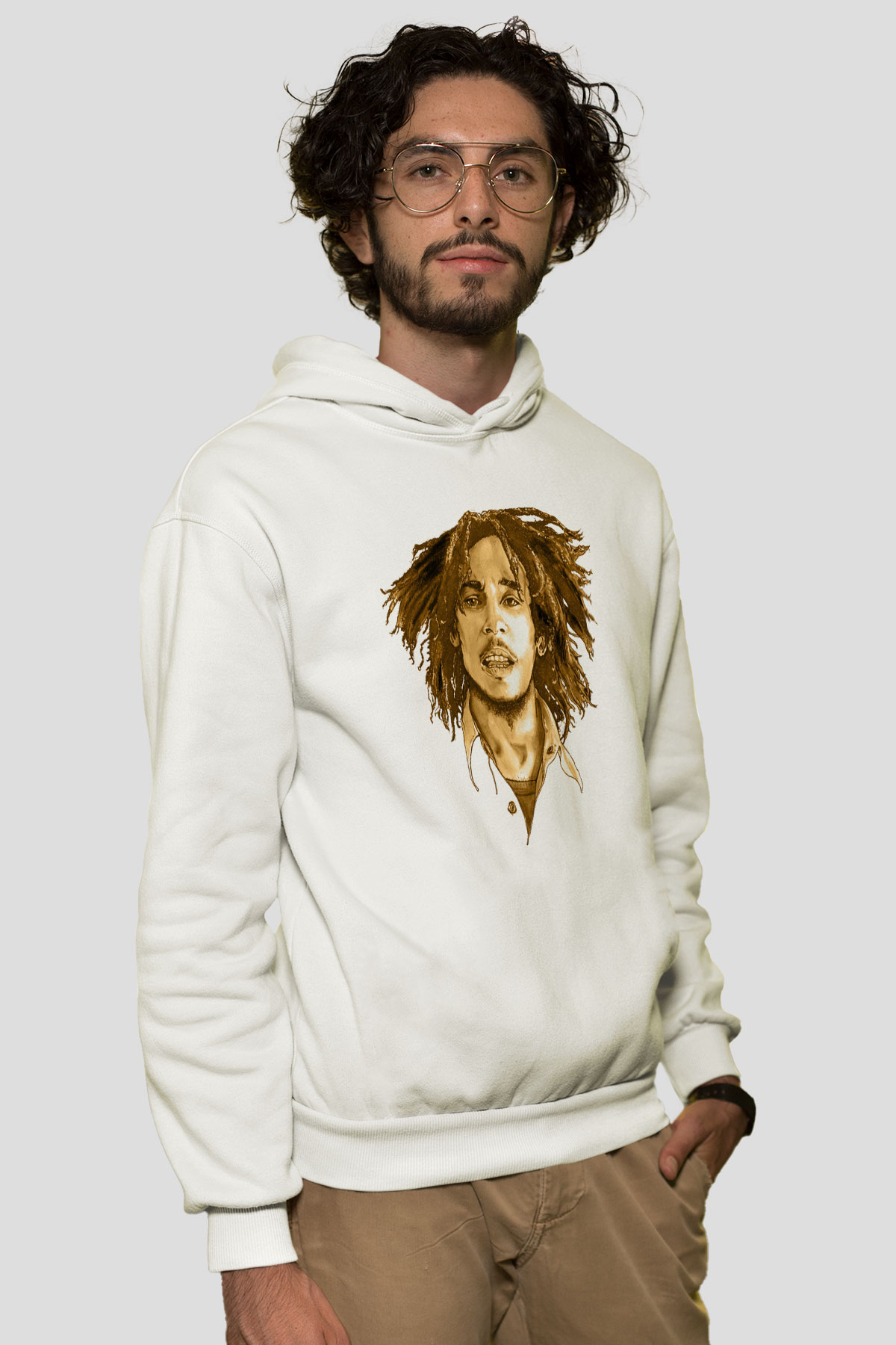 Bob Marley Beyaz Unisex Kapüşonlu Sweatshirt