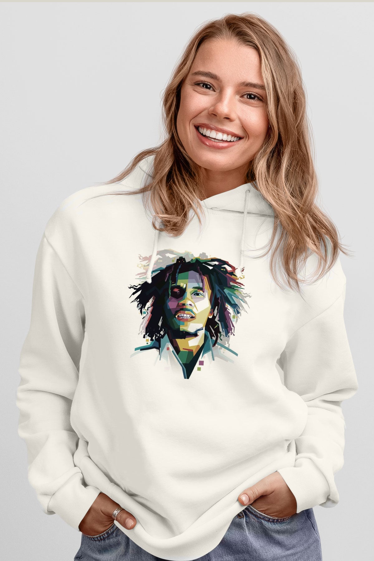 Bob Marley Beyaz Unisex Kapüşonlu Sweatshirt