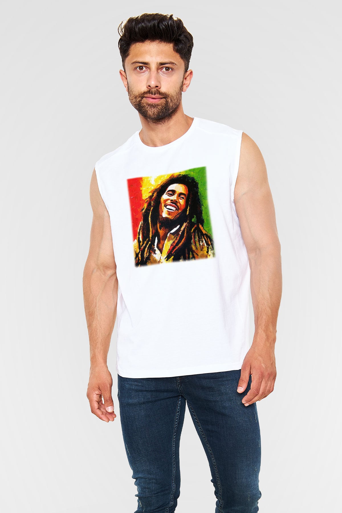 Bob Marley Beyaz Unisex Kolsuz Tişört