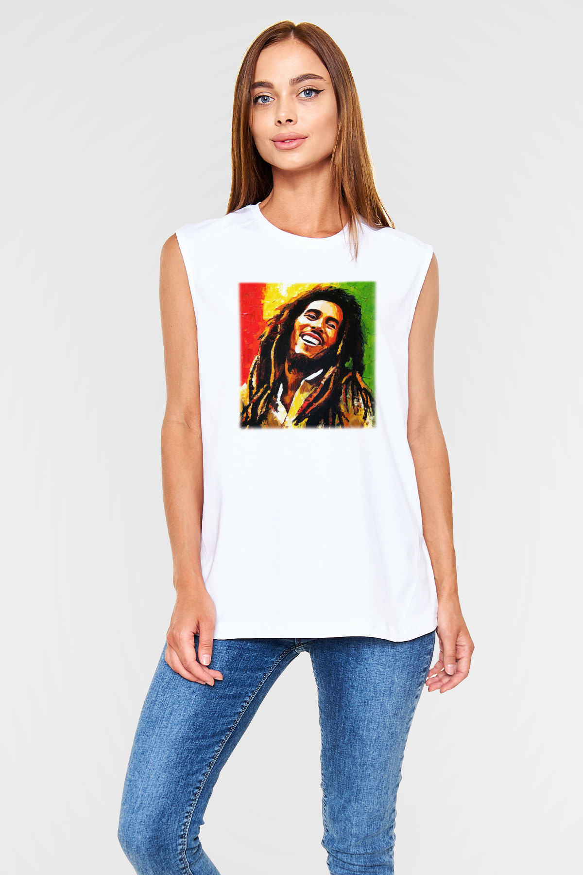 Bob Marley Beyaz Unisex Kolsuz Tişört