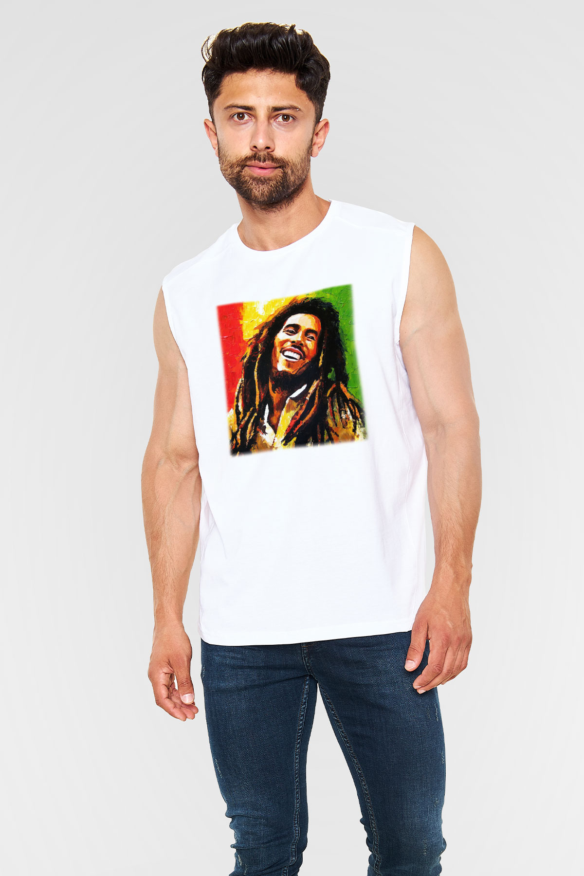 Bob Marley Beyaz Unisex Kolsuz Tişört