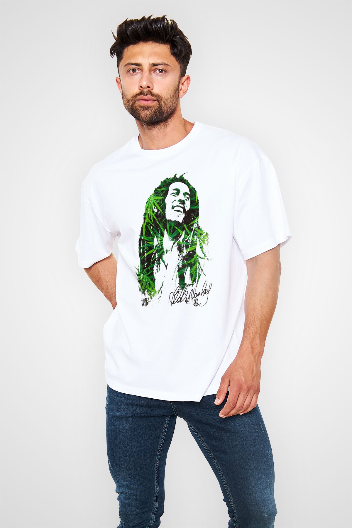 Bob Marley Beyaz Unisex Oversize Tişört T-Shirt